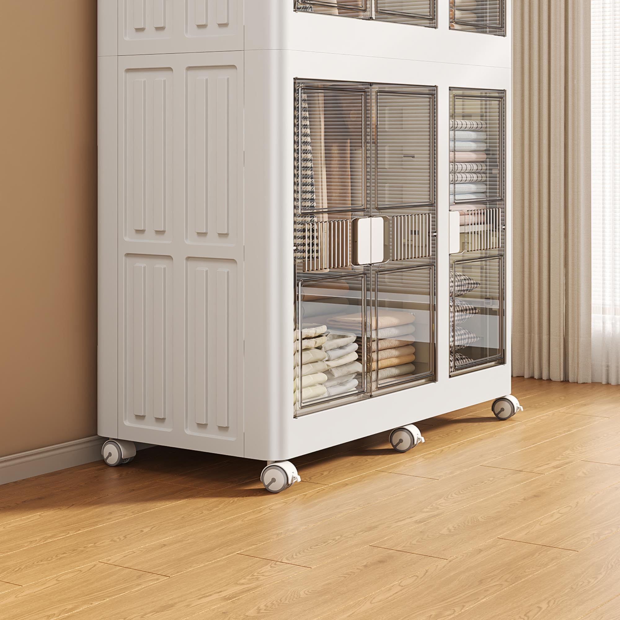 Well Home Cajas de almacenaje apilables con puerta frontal, Organizador modular plegable con ruedas, Modularidad, Multiespacios, Armario plegable con 2 Compartimentos, + 3 Baldas/estantes interiores