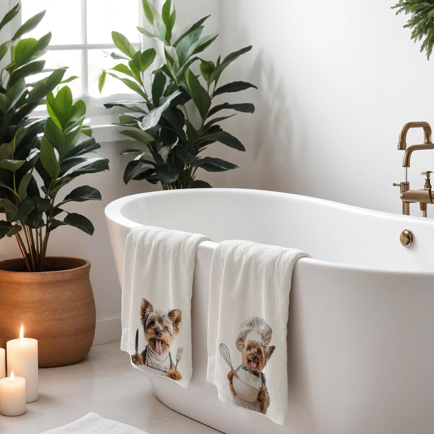 Yorkshire Gifts Kitchen Towels Set of 2, Yorkshire Terrier Dish Tea Hand Towels, Funny Kitchen Decor, Yorkie Decor, Yorkie Gifts for Women, 16x24 Inch - Image 4