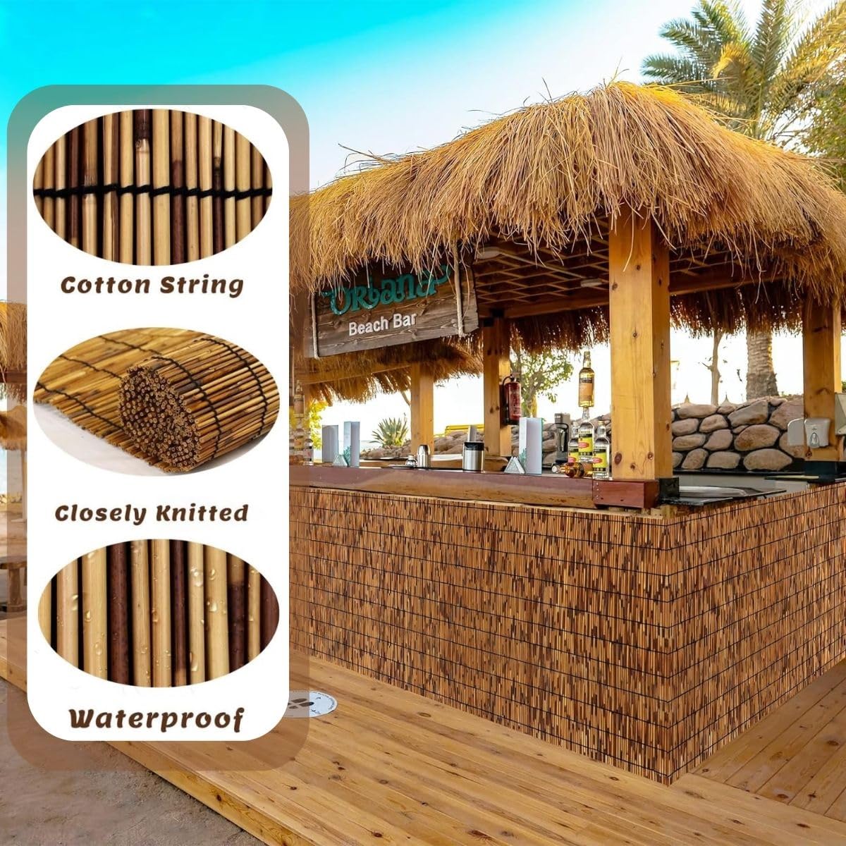 Valla de bambú natural de 50 a 170 cm, tejida a mano, para jardín, exterior, persiana decorativa para ventana, pantalla de lectura dividida (90 x 350 cm)
