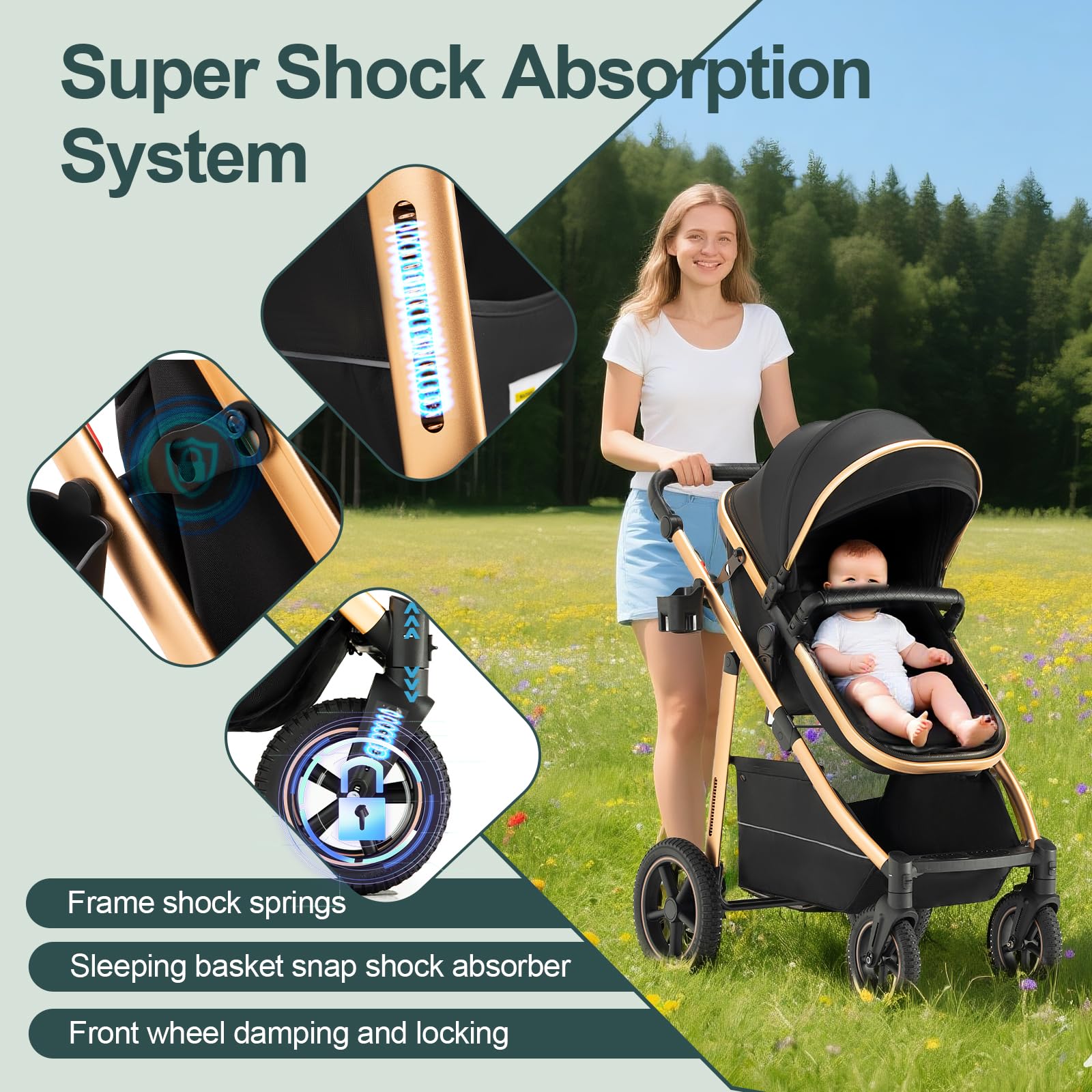 Passeggino 3 in 1,Passeggino Fronte Mamma da Viaggio con Manico Regolabile,Passeggini e Carrozzine Convertibili, Per 22 kg, 0-4 Anni(Beige)