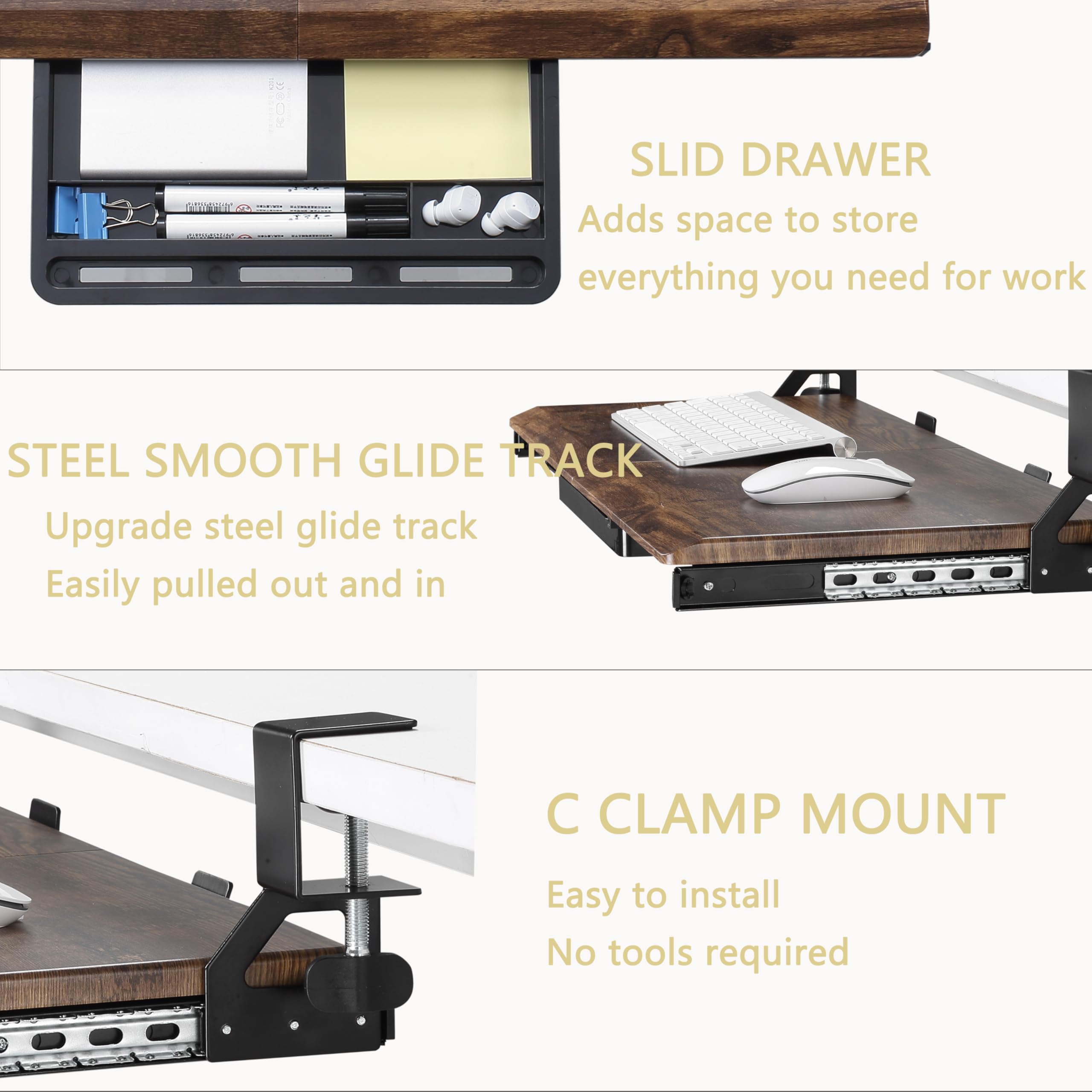 ETHU Étagère à Clavier Extensible Sous Bureau - 680 X 300 Mm Chêne Avec Pince En C