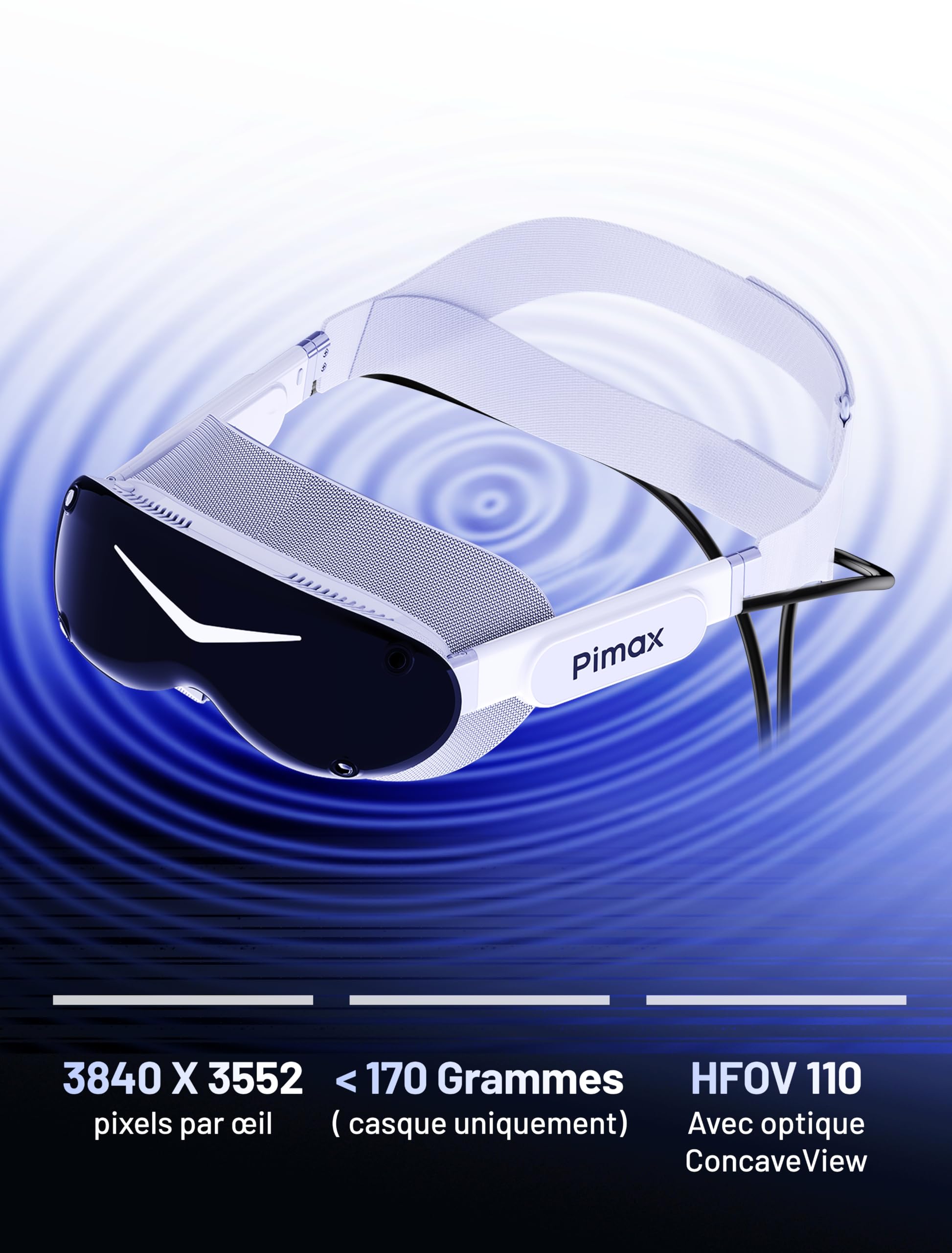 Pimax Dream Air Slam Casque VR 3840 × 3552 par œil Champ de vision 110° avec optique Pimax ConcaveView Lunettes PC VR avec contrôleur (Blanc)
