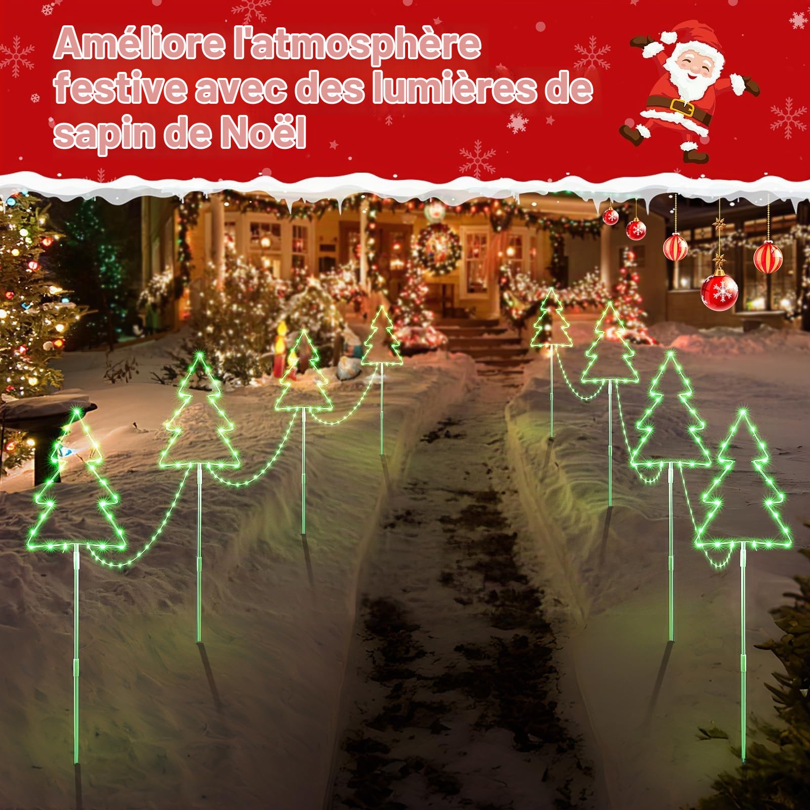 Quntis Decoration Noel Exterieur 160 LED en Forme Sapin de Noël Lumineux IP65 Étanche avec Fonction Mémoire & Minuterie Deco Jardin Chemin Cour Allées Lot de 2 -Vert