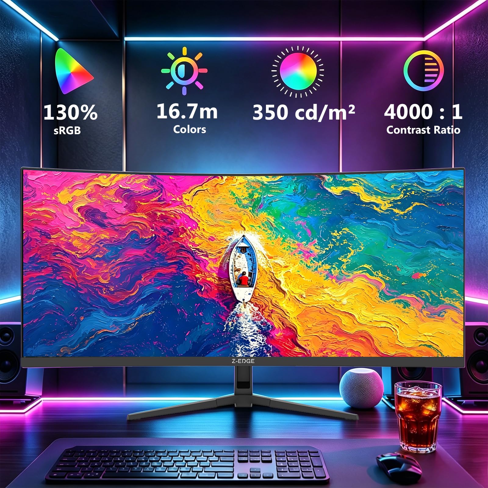 Amazon.com: Z-Edge 34 inch Curved Gaming Monitor, WQHD 1440P 200Hz