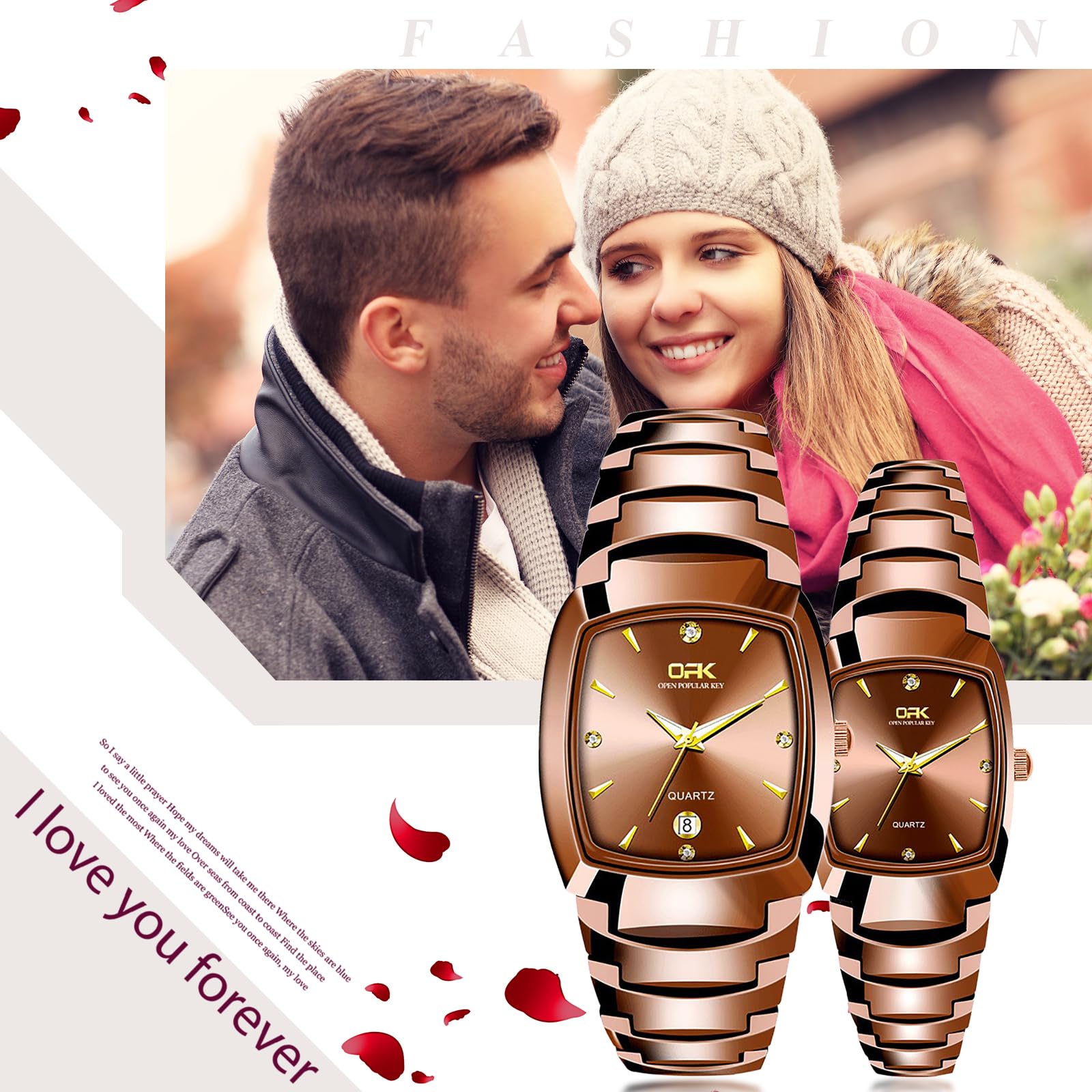 JewelryWe Relojes Cuadrado Ultrafino Pareja: Reloj de Cuarzo Analógico Resistente al Agua para Hombre y Mujer Correa de Acero Inoxidable Ajustable Escala de Diamantes - para Ocio Negocios Regalos
