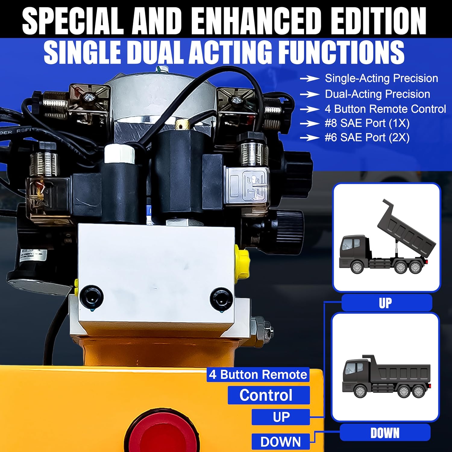 Primary Mover 12Vdc Hydraulic Pump for Dump Trailer - Single Double Hydraulic Power Units - Dump Trailer Pump Steel Reservoir (15 Quart)-PFP-SD15S