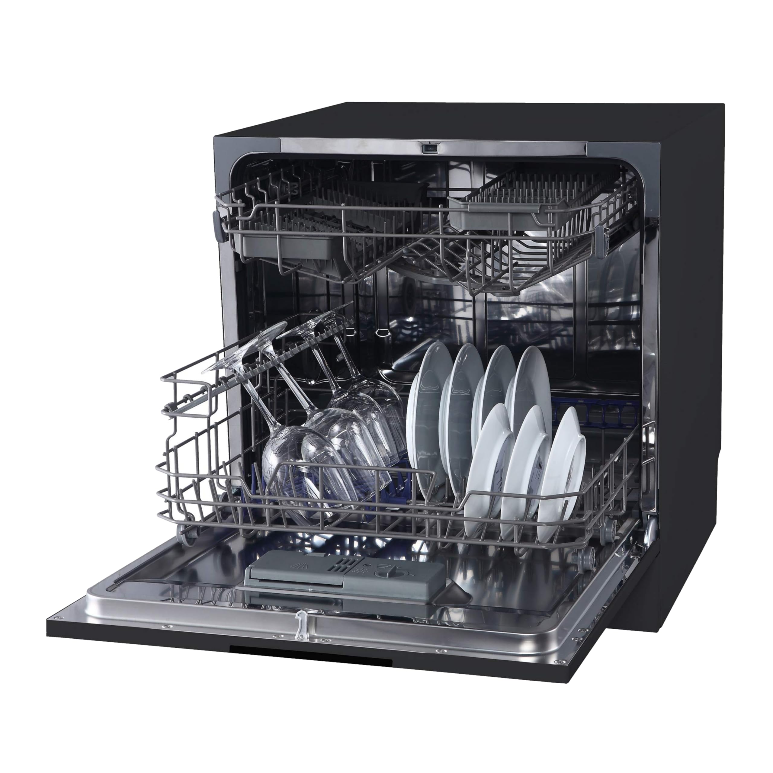 – CTTD8 Mini Counter Top Dishwasher in Black - Compact & Portable - Tabletop Small Appliance - 8 Settings - 8 Wash Cycles - ECO Friendly Mode