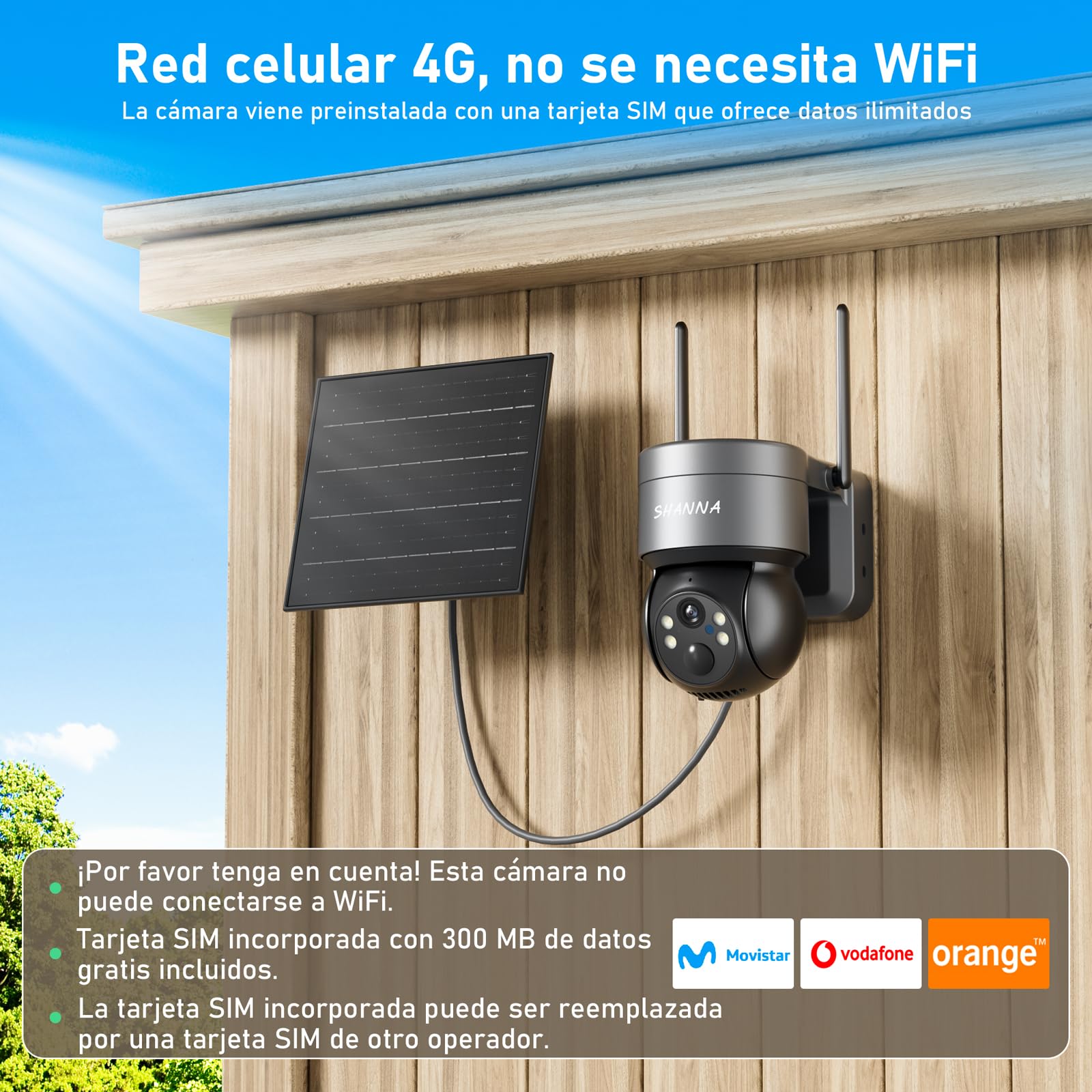 4G LTE Camara Vigilancia SIM,2K Camara Solar 4G,Videovigilancia sin Internet con Baterías de 10400mAh,Detección de Movimiento,Visión Nocturna a Color,Seguimiento Automático,Audio de Dos Vías,IP66