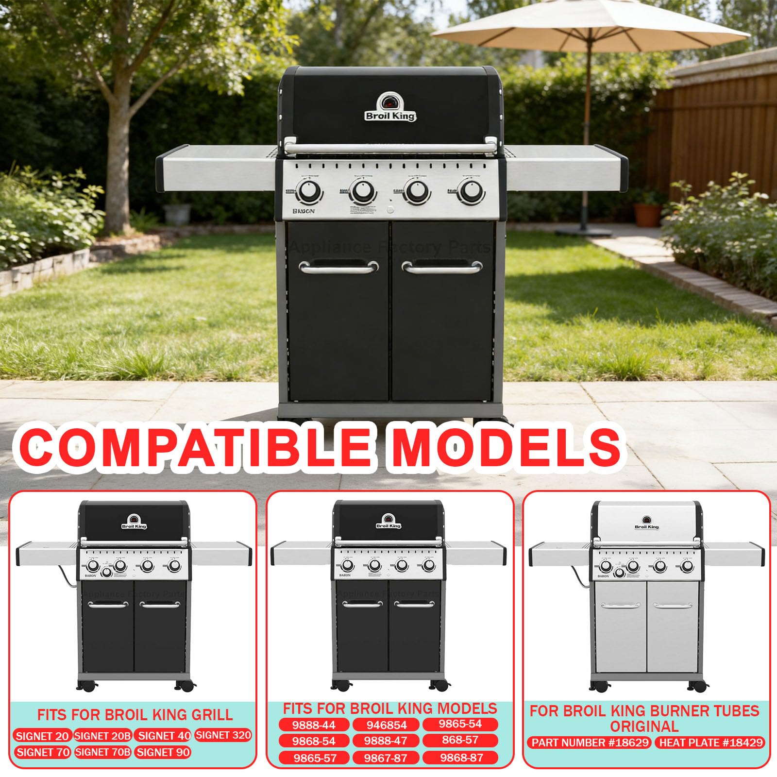 Parti di ricambio per barbecue Broil King Signet 320, Signet 20, 90, 9468-54, 9865-54, 9468-54 serie Sovereign, divisore Flav-R-Wave, scudi per bruciatori e piastre riscaldanti e starter a carbone per