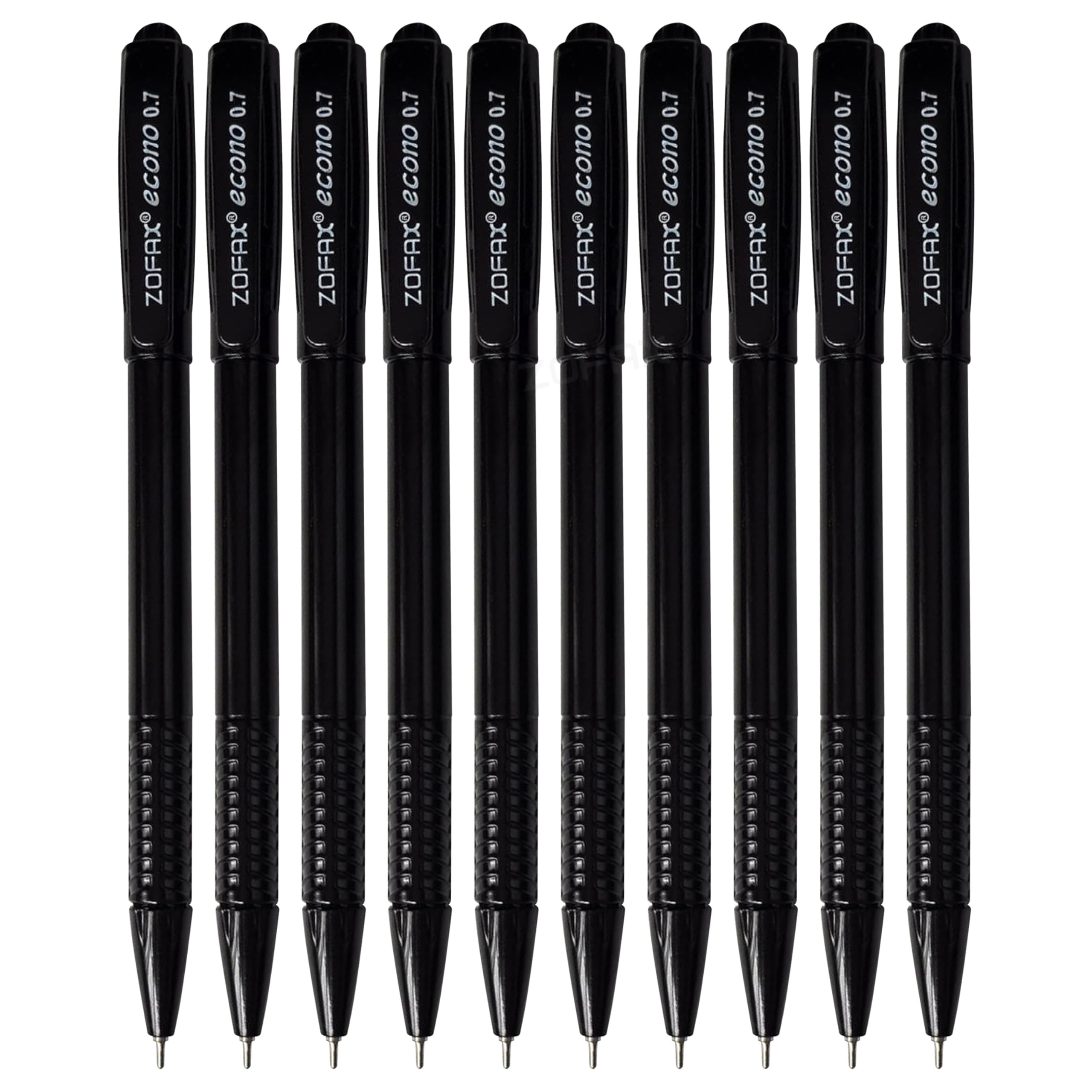 ZOFAX econo Retractable Ballpoint Pens, BLACK, Fine Point (0.7mm), Pack of 50, Comfort Ball Pens, Perfect for School Office Home Business Hospital Everyday Use