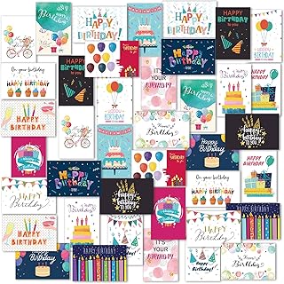 200 Pack Unique Happy Birthday Card Assorted Bulk with Blank Envelopes and Stickers 4 x 6 Inches Greeting Cards Blank Happy Birthday Cards for Women Men Kids Adults, 20 Styles (Colorful)
