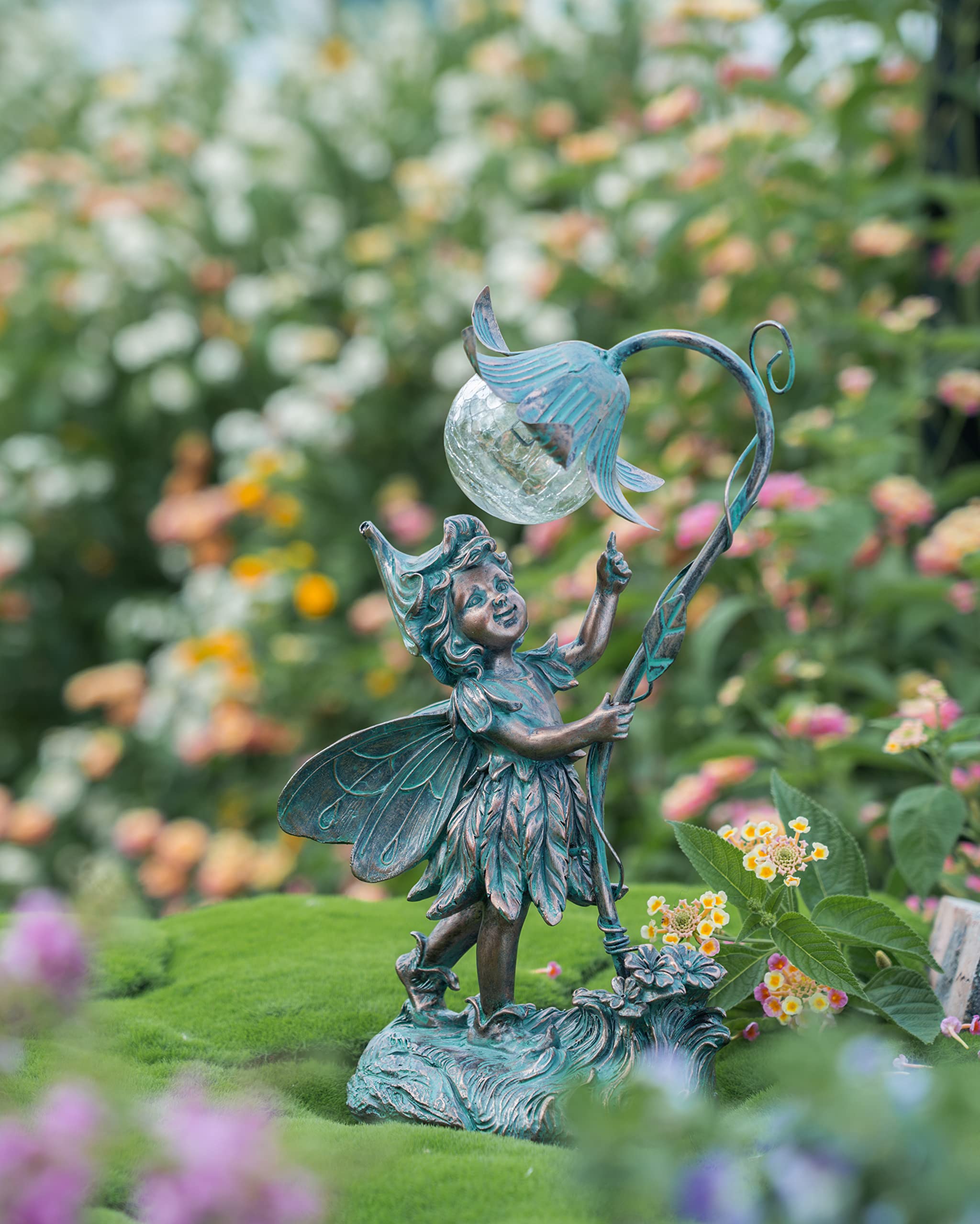Bola Vidrio Agrietado Nocturna Lámparas Solares Luna Para Jardín - Decoración Exterior Con Bola De Vidrio - 39 Pulgadas - Ángel Y Hadas Luz Hadas Metal