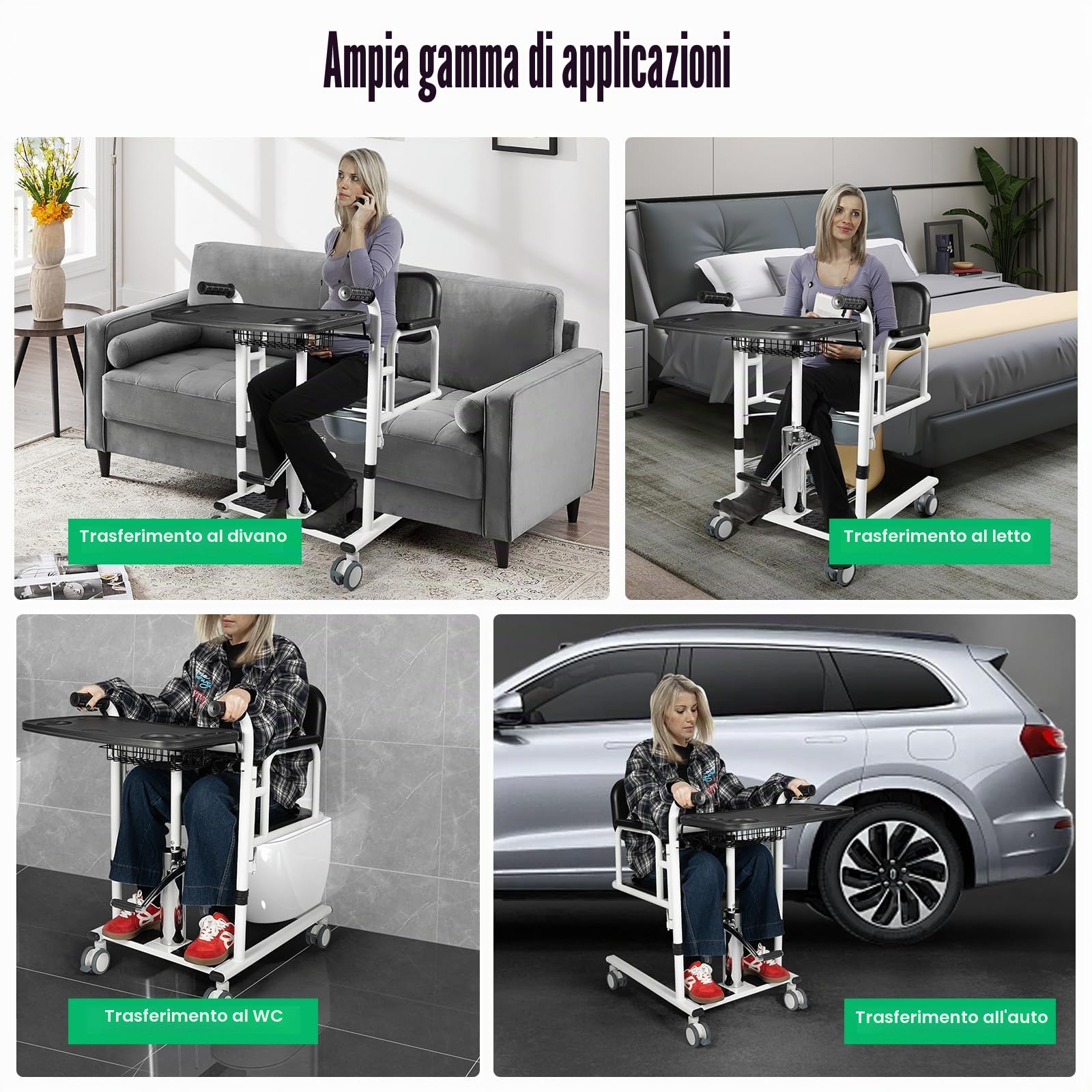 Sollevatore per Disabili e Anziani, Sedia a Rotelle WC Altezza di Sollevamento Regolabile, per la Casa, 150 kg, Capacità di Carico del Paziente (Nero)