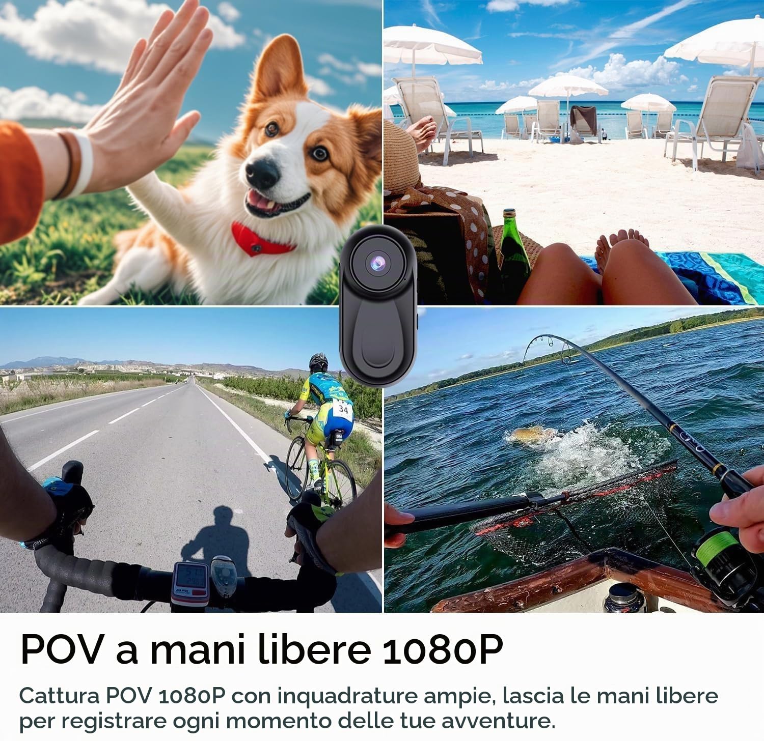 Sport Camera 1080P Body Cam POV Action Camera 360 Gradi Rotante e Clip Magnetica Cam Portatile per Vlogging Velo Moto ciclismo Registrazione Audio e Video, Accessorio Multi Micro Fotocamera sportiva