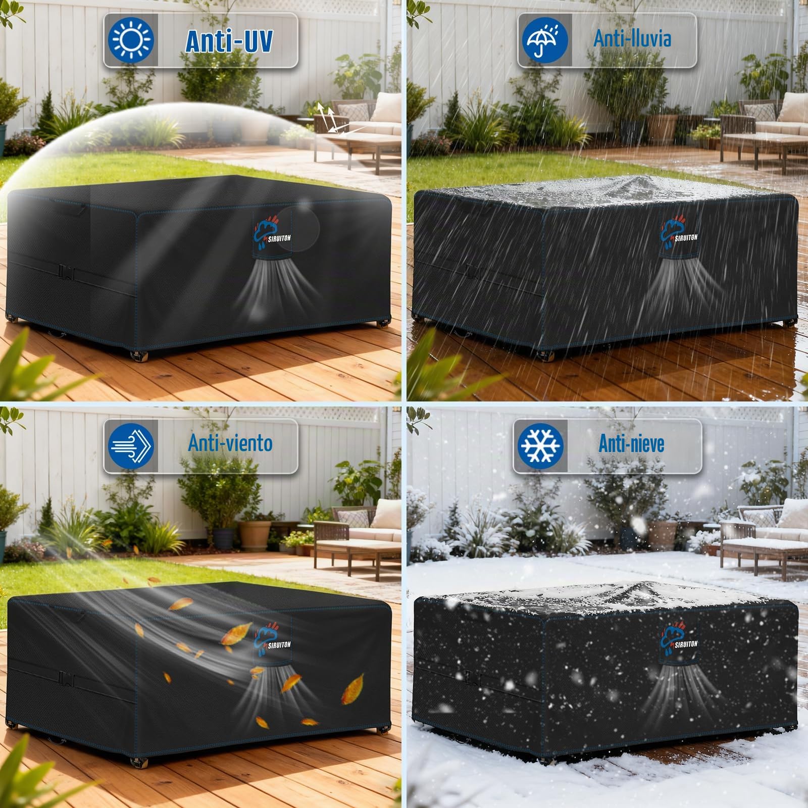 SIRUITON cubierta de muebles de patio,Funda para Muebles De Jardín,Impermeable,Resistente Al Viento,Resistente a Los Rayos UV,Cubierta De Muebles Oxford 520D para Mesa Y Sillas(120x120x74cm)
