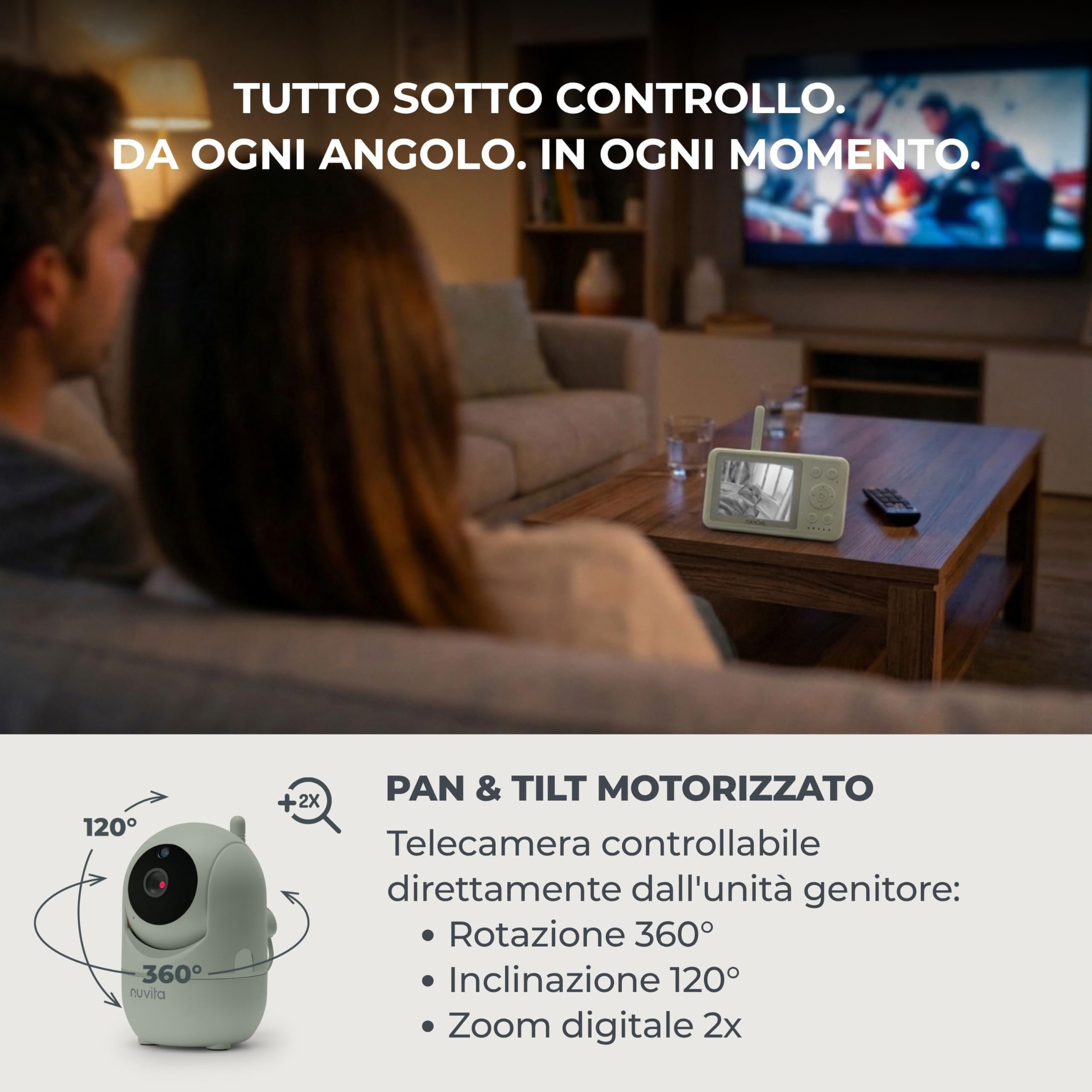 Nuvita 3035 Baby Monitor Video 3.2" - Cámara HD 360° Pan & Tilt, Visión Nocturna, Alcance 300m, Audio Bidireccional, VOX, Sensor de Temperatura