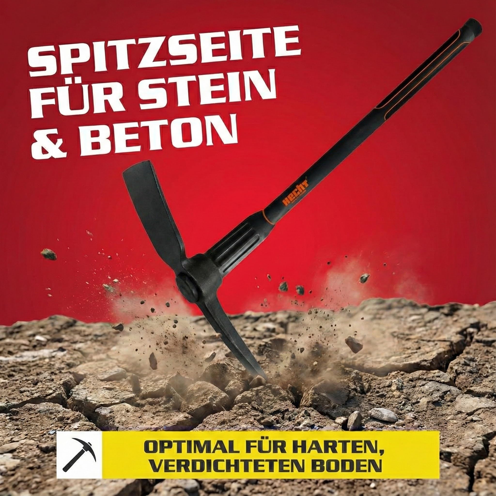 Hecht Spitzhacke groß - Gartenhacke mit Stiel 91cm Länge - Kreuzhacke (Spitze und flache Schneide) mit rutschfestem Griff und Glasfaserkernstiel - Werkzeug Hacke Garten für ideale Bodenbearbeitung