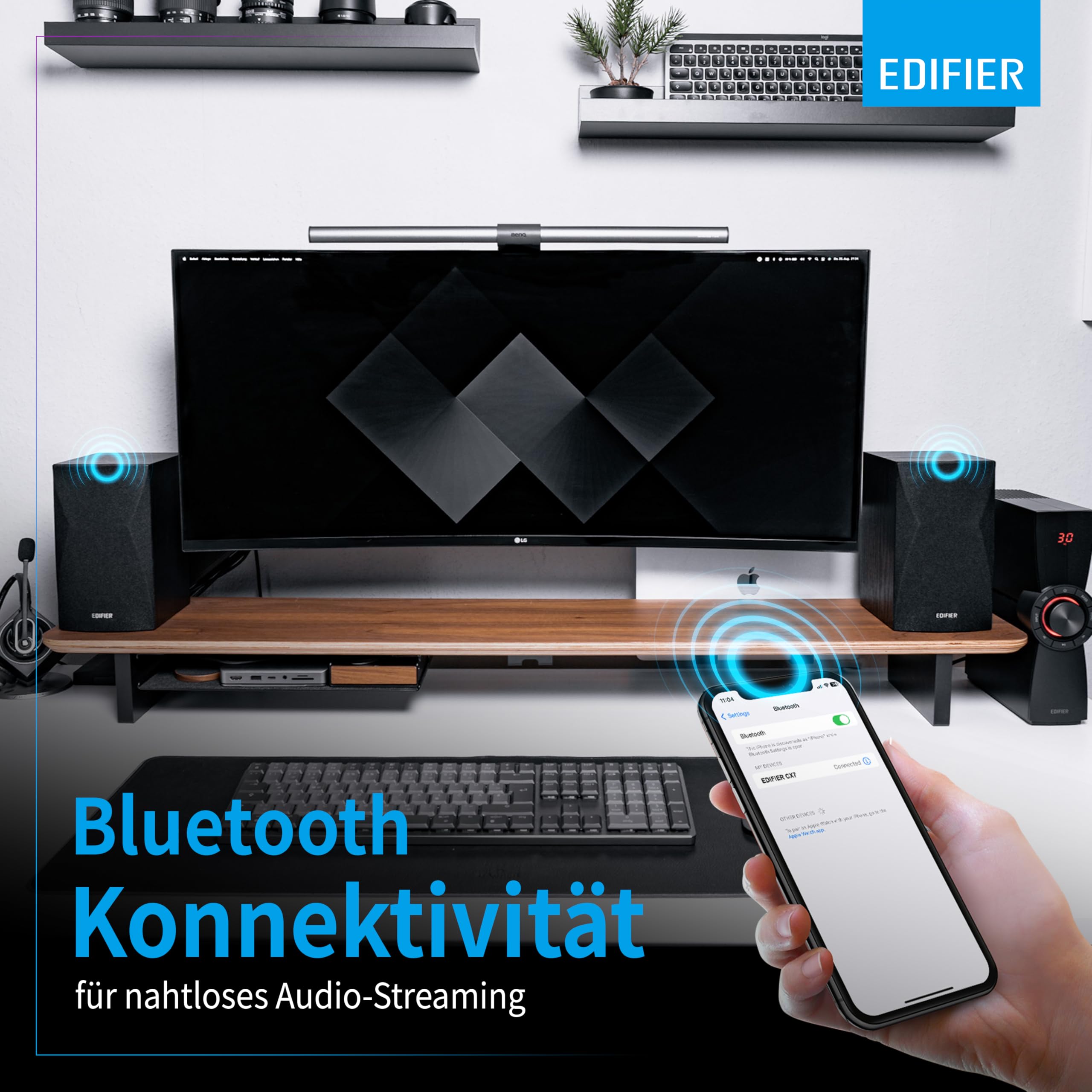 Edifier CX7 Aktives 2.1 Home-Entertainment-System mit Bluetooth V5.0, 21cm (8 Zoll) Subwoofer und Infrarot-Fernbedienung: Perfekt für TV, PC, Notebook etc., Schwarz
