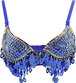 Top para Danza del Vientre, Top para Bailarina del Vientre con Lentejuelas Brillantes y borlas para Fiesta de Carnaval Rave Cabaret, Baile