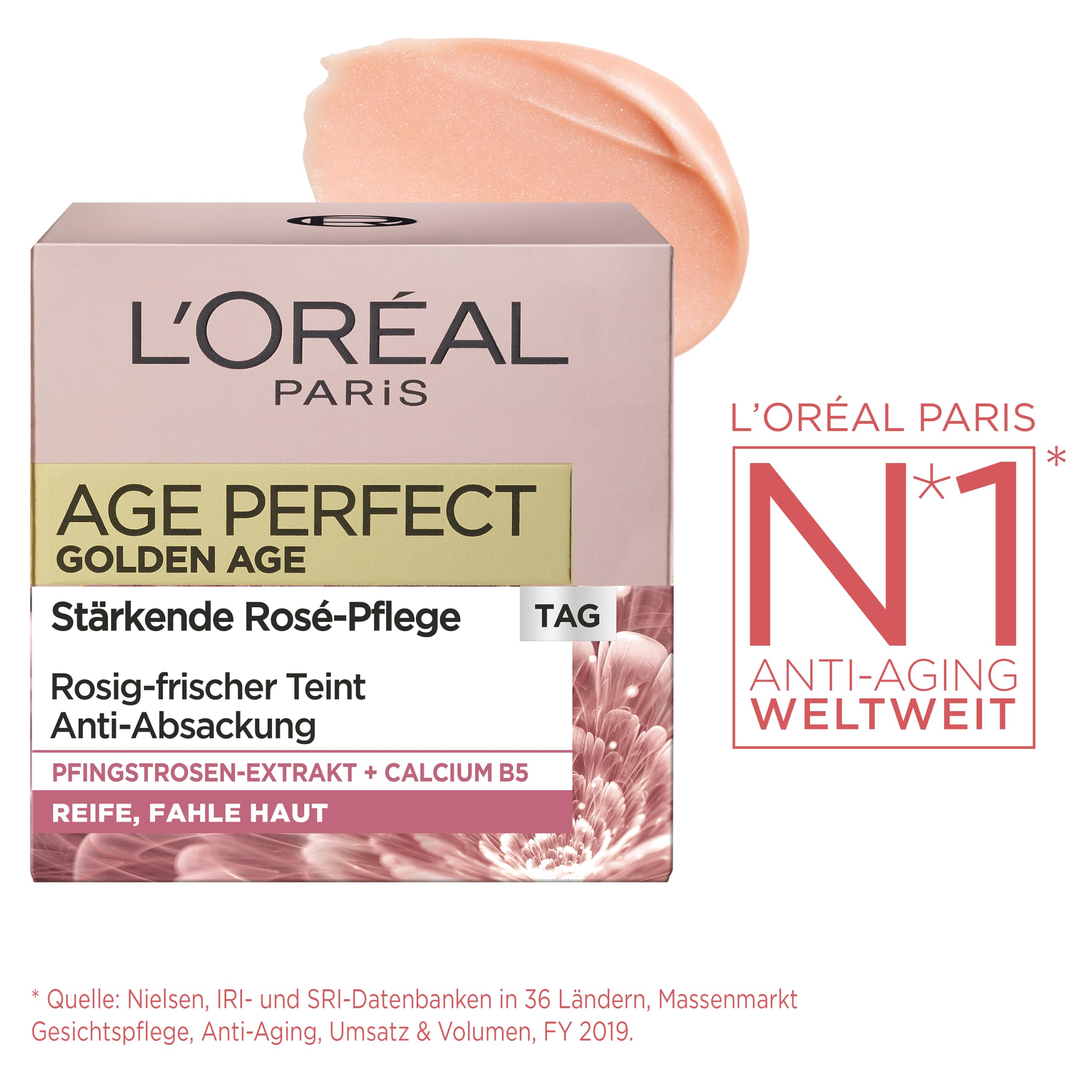 L'Oréal Paris Gesichtspflege Set, Age Perfect Golden Age, Anti-Aging Tagespflege und Nachtpflege, Festigung und Glanz, Für reife und fahle Haut, Mit Pfingstrosen-Extrakt, 2 x 50 ml