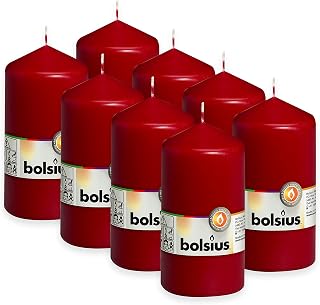 BOLSIUS - Pillar Candles - Wine red - 13 cm - Burn time 43 Hours - Pack of 8