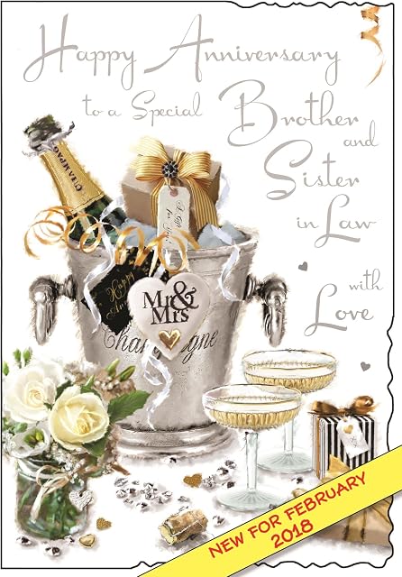Illustrated Brother & Sister-In-Law Anniversary Card - (JJ9271) - Brother & Sister-In-Law Happy Anniversary - From The Velvet Range - Embossed With A Silver Foil & Flitter Finish