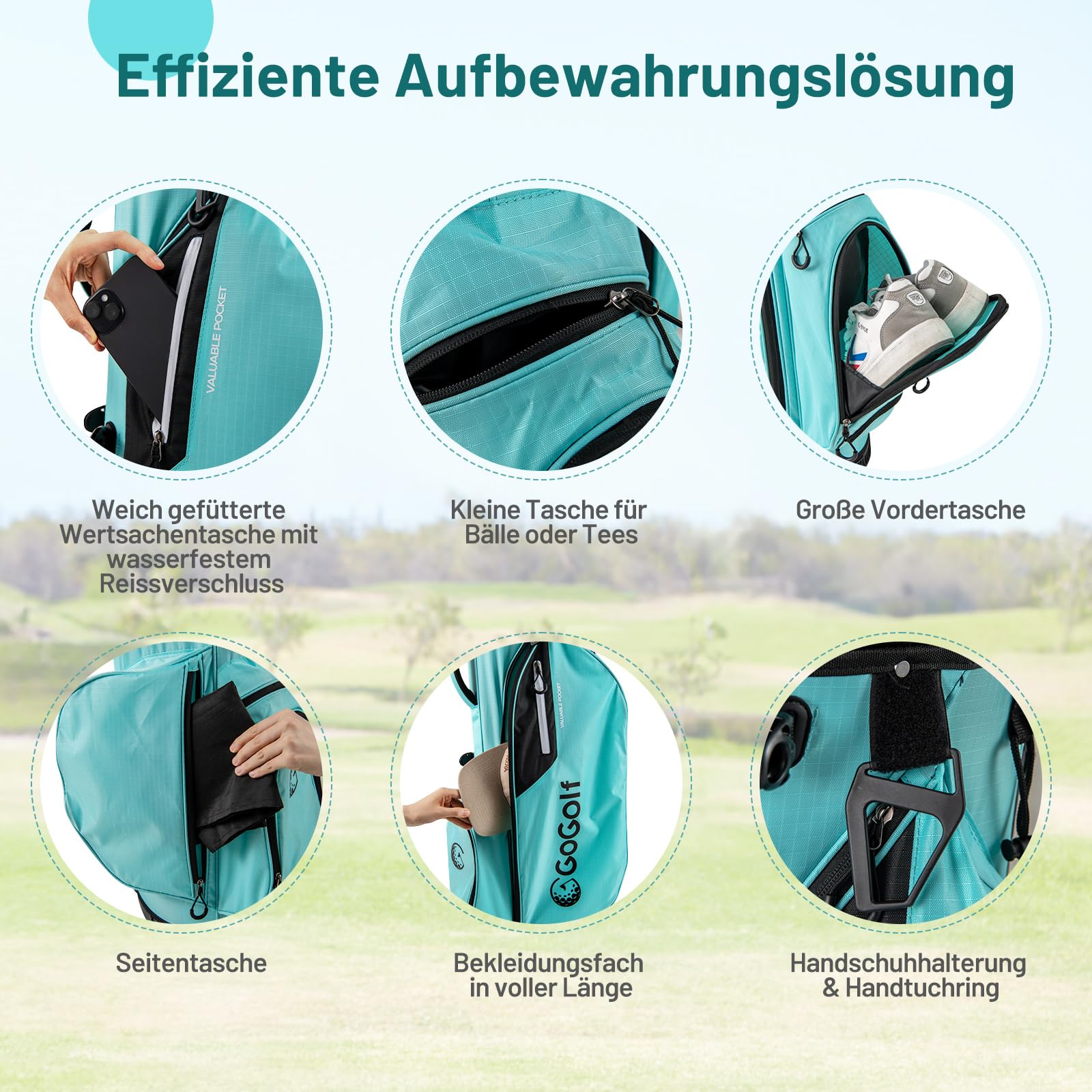 GYMAX Golf-Standtasche, tragbare Golftasche mit 8 Fächern & 5 Taschen, leichte Golftasche mit verstellbarem Doppelträger, Regenschutz, Standbag für Herren & Damen