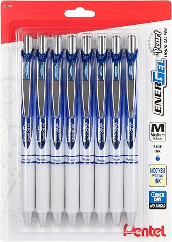 EnerGel Pearl Bolígrafo de gel líquido retráctil, 0.028 in, línea media, tinta azul, paquete de 8 (BL77PWBP8C)