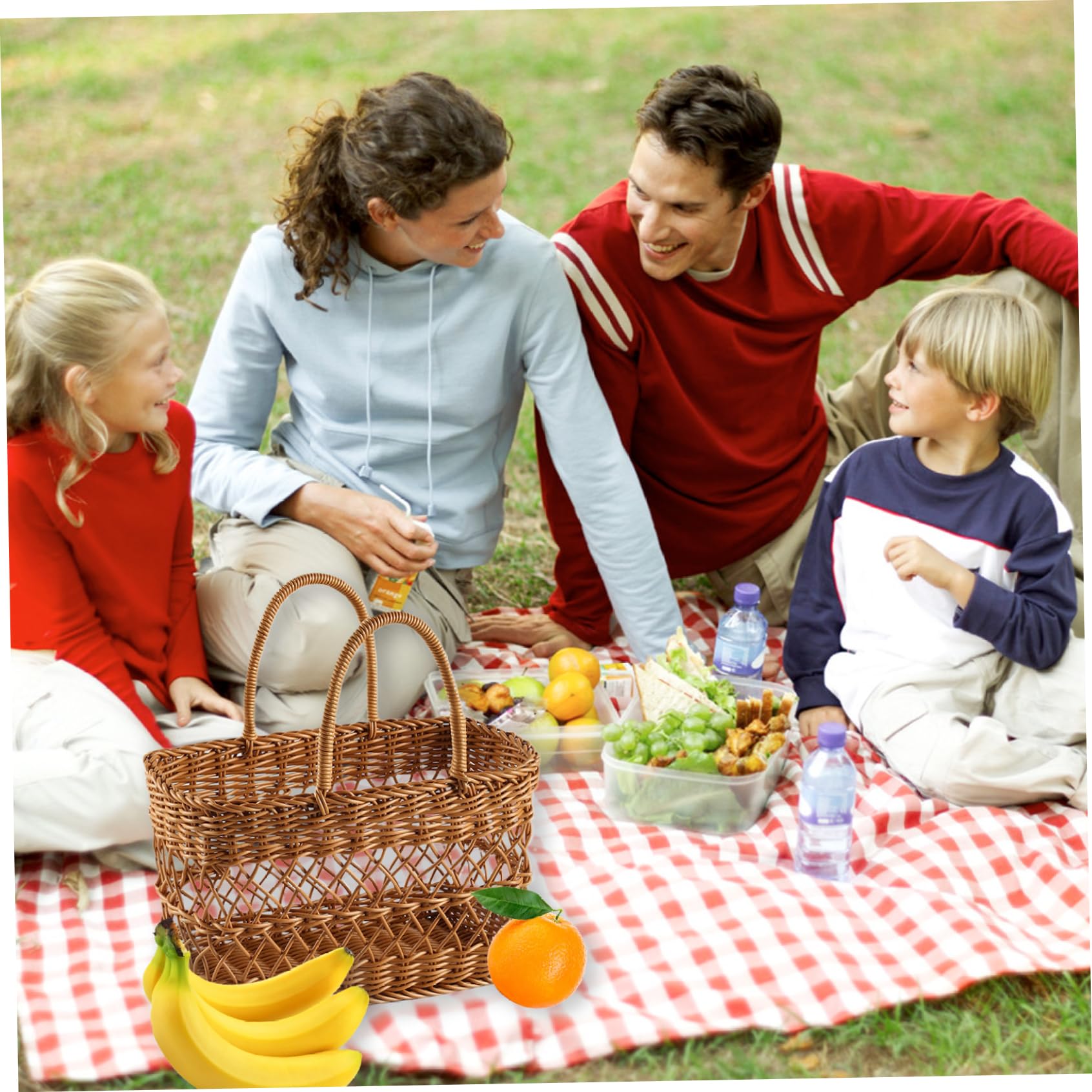 Cestino da picnic in vimini, cestino da picnic, borsa scavata in rattan, per raccogliere snack, frutta, uova, per campeggio, attività all'aperto