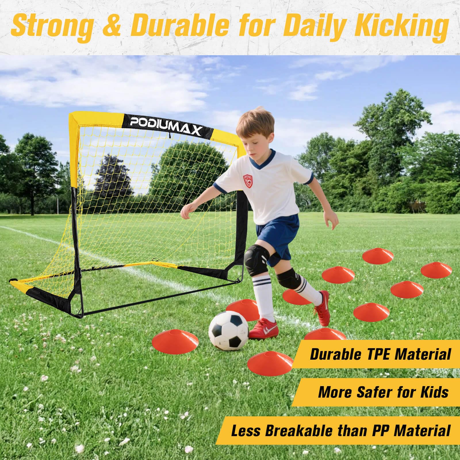 PodiuMax Set di 2 porte da calcio per bambini, grandi porte da calcio pop-up portatili, 130 x 90 x 90 x 90 cm, porta da calcio pieghevole, per giardino e bambini, set regalo per bambini