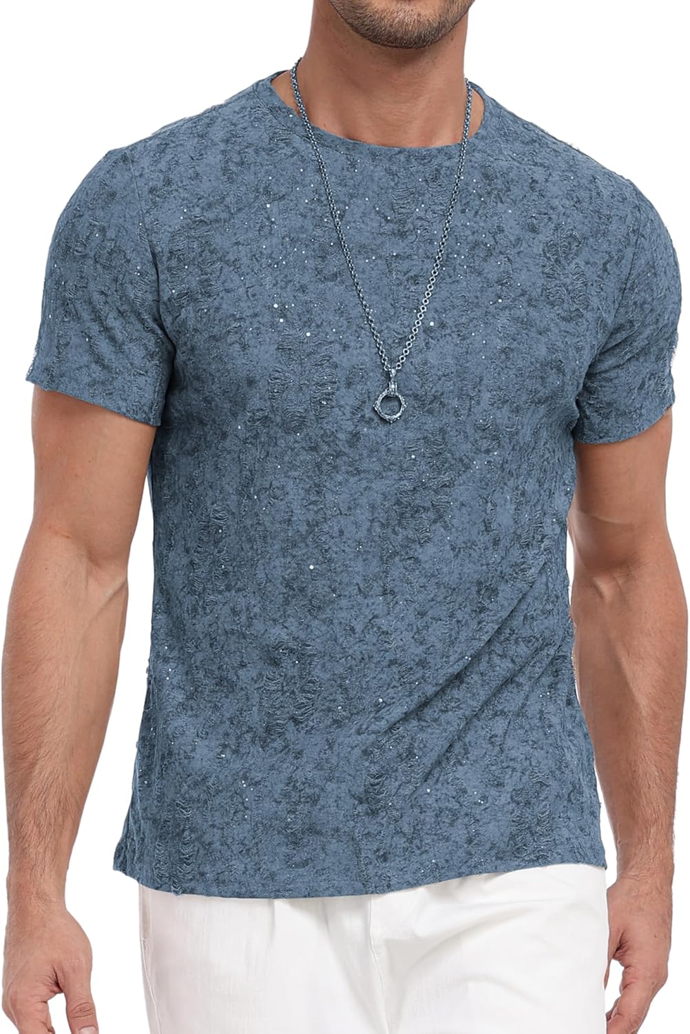 YYA Mens Tees Fashion Sarkly T-Shirt Short Sleeve Summer Casual Tshirts for Men Blue XX-Large - Image 3