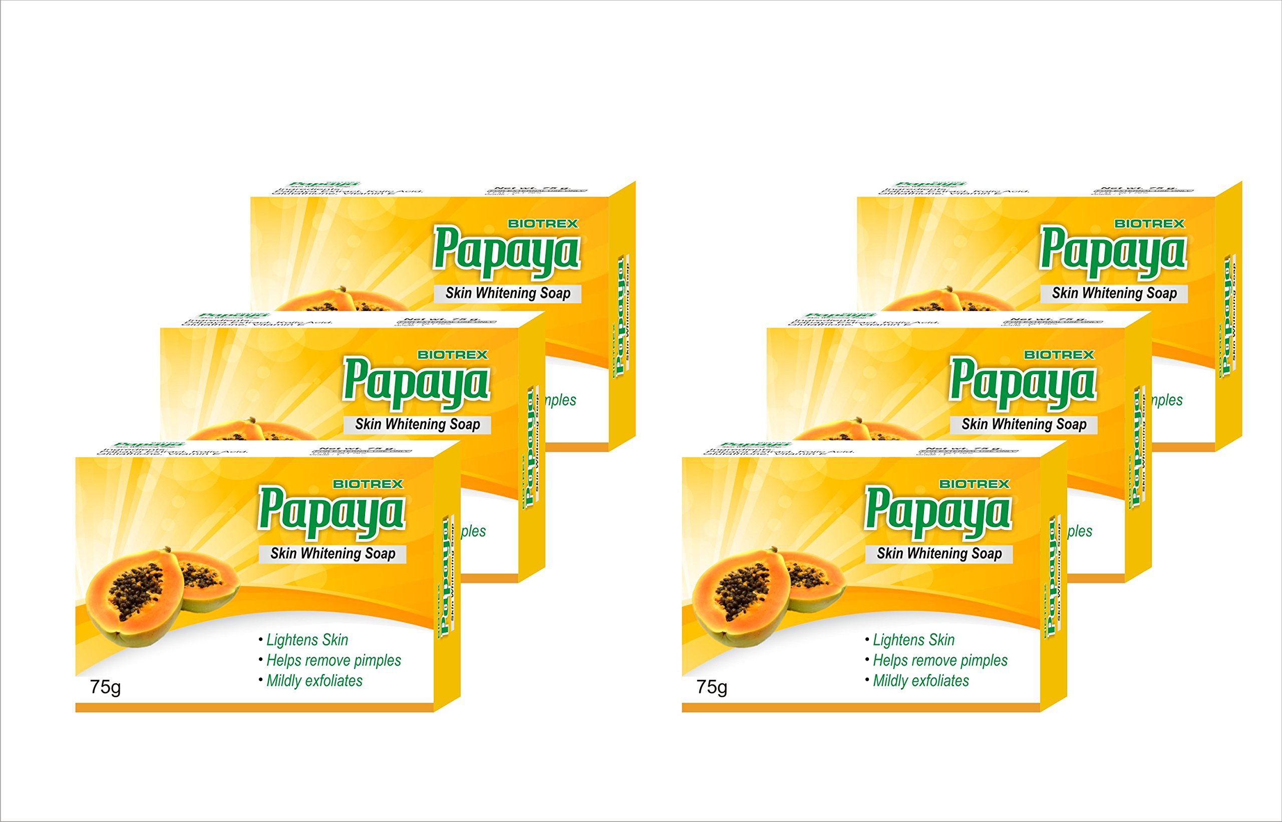 Biotrex Papaya Skin Whitening Soap, 75Gm - Pack Of 6