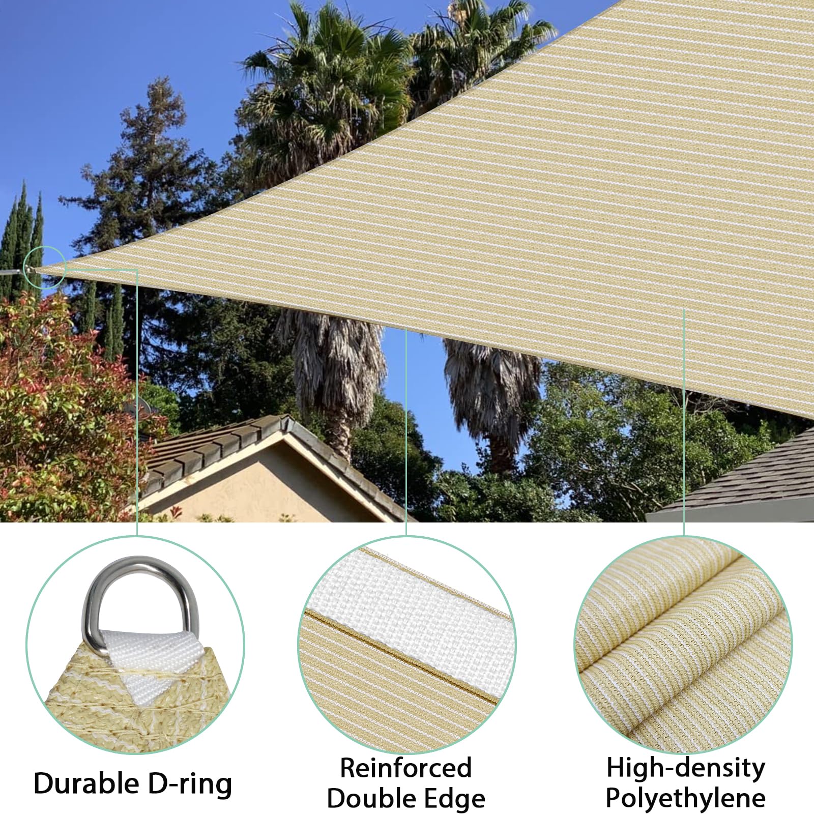 SunnyRoyal Sun Shade Sail 11' x 11' x 11' Triangle Canopy Awning Fabric Cloth Screen UV Block Heavy Duty Commercial Grade Outdoor Patio Carport (Beige)