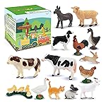 Toymany 14PCS 0.6-2.5 Tiny Farm Animal Figures Toy, Detailed Texture Farm Figurines Cake Topper, Easter Eggs Birthday Gift School Project for Kids Children Toddlers