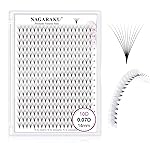 NAGARAKU Premade Fans Eyelash Extensions 320 Fans 10D Volume 0.07mm D curl 14mm Sharp Narrow Stem Clusters Thin Pointy Base Russian Pre Fanned Fluffy Matte Black