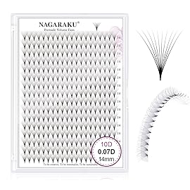 NAGARAKU Premade Fans Eyelash Extensions 320 Fans 10D Volume 0.07mm D curl 14mm Sharp Narrow Stem Clusters Thin Pointy Base Russian Pre Fanned Fluffy Matte Black