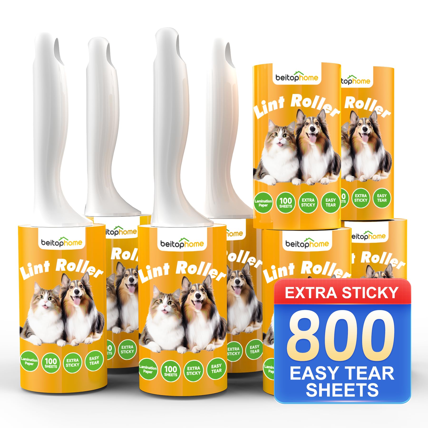 Lint Roller 800-Sheet Extra Sticky Rollers for Pet Hair 4 Handles Value Pack for Dogs Cats Clothes Carpet
