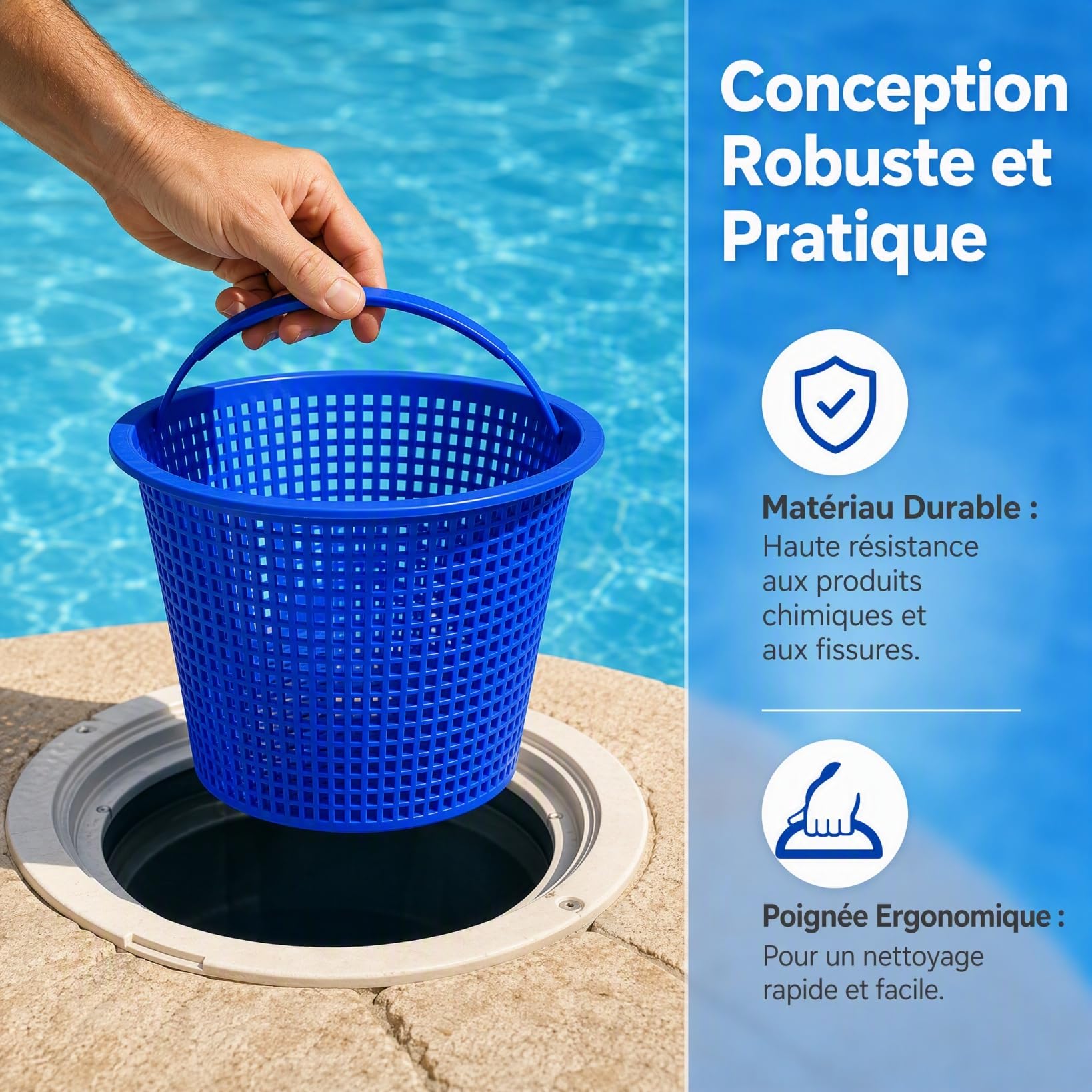POPETPOP 2 Paniers Skimmer Piscine, Filtre Anti Débris avec Anse | plastique robuste, protège la pompe, capture feuilles et insectes, facile à vider, taille universelle
