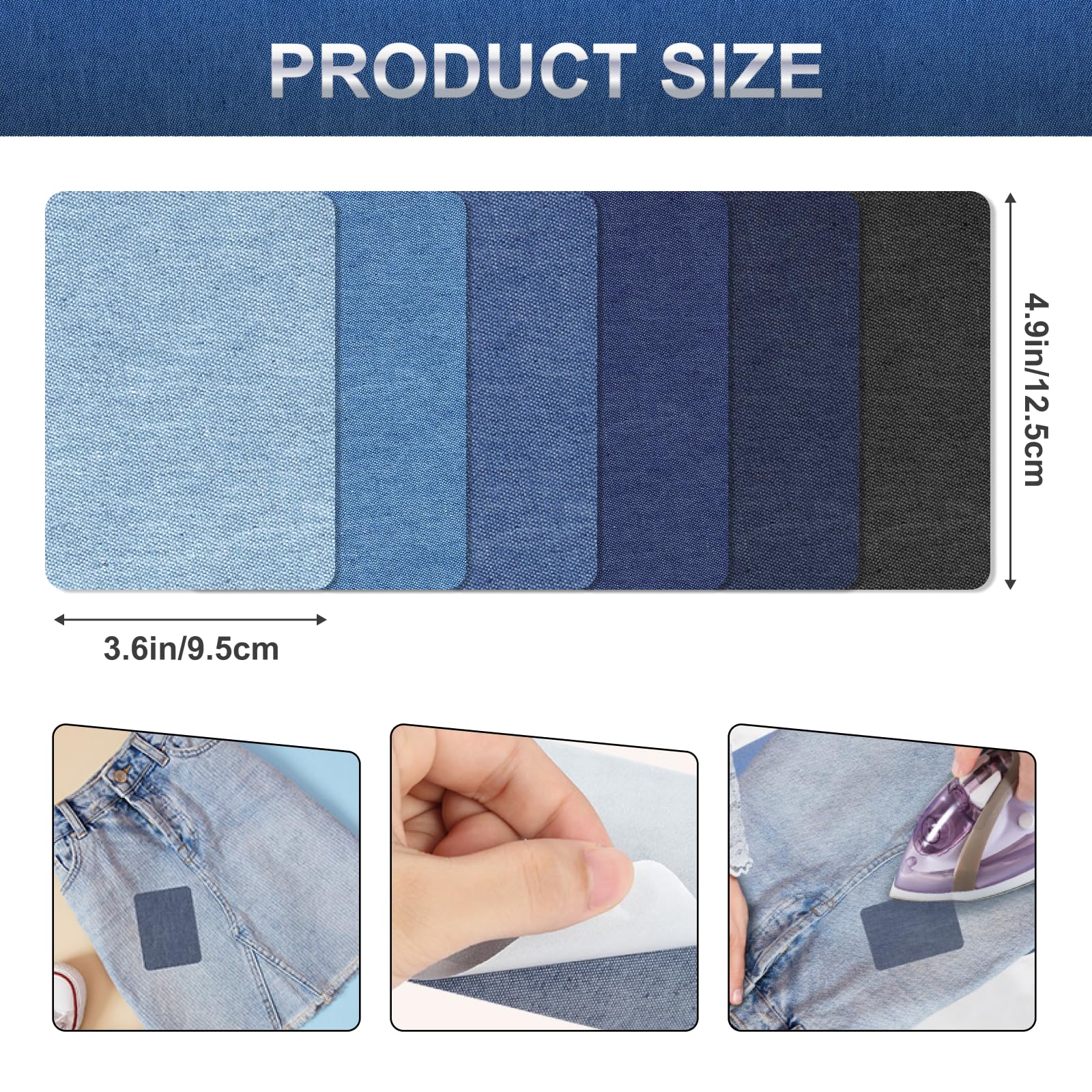 30PCS Iron-On Denim Patches For Jeans Repair - 6 Colors For Knees, Pockets & Elbows