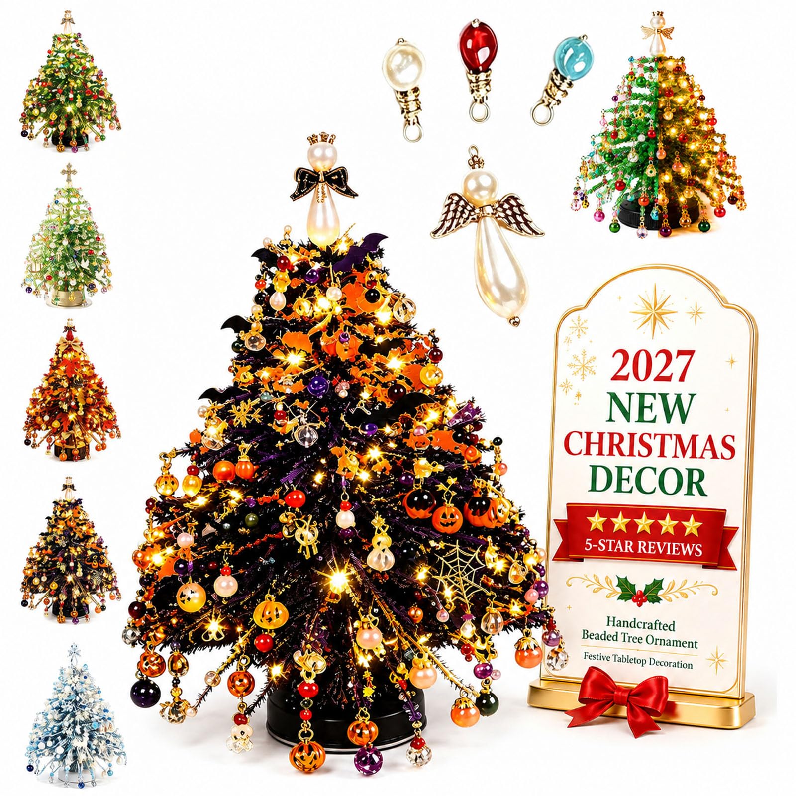 DIY Beaded Christmas Tree Kit, Create Your Own Sparkling Decoration (Set-B)