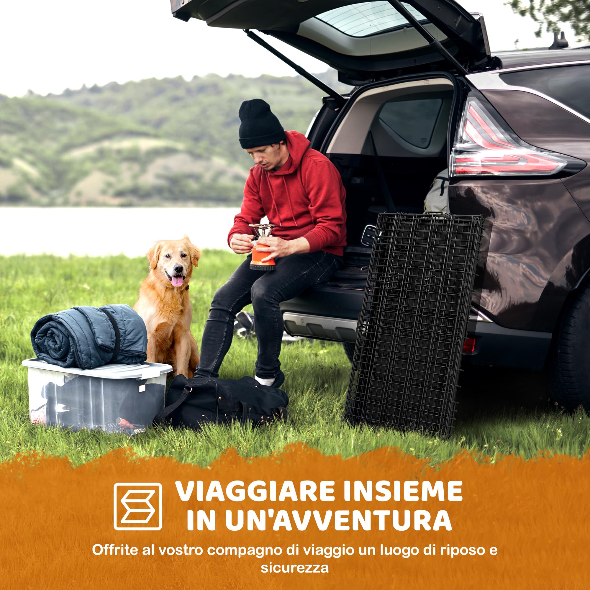 Yaheetech Gabbia per Cani Gatti Kennel in Metallo Cuccioli Pieghevole con Vassoio Rimovibile Doppia Porta e Divisorio Regolabile 107 × 60 × 66 cm Nero