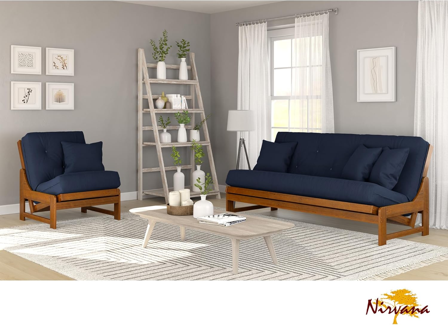 Nirvana Futons Arden Armless Style Chair and Navy Blue Cushion Set