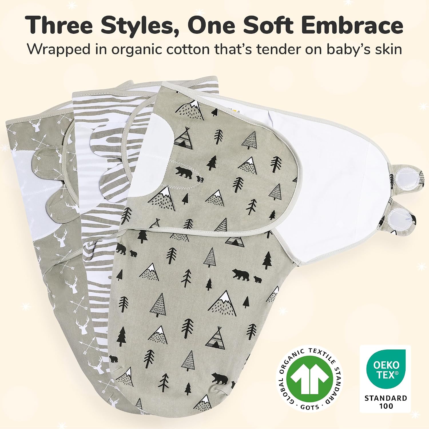 Mama Cheetah Preemie Swaddle Sack, 100% Organic Cotton Swaddling Sleep Sacks for Preemies, Swaddle Blanket Wrap, Easy Swaddles for Premature Baby Boy Girl 4-7 lbs, Newborn Essentials, 3-Pack