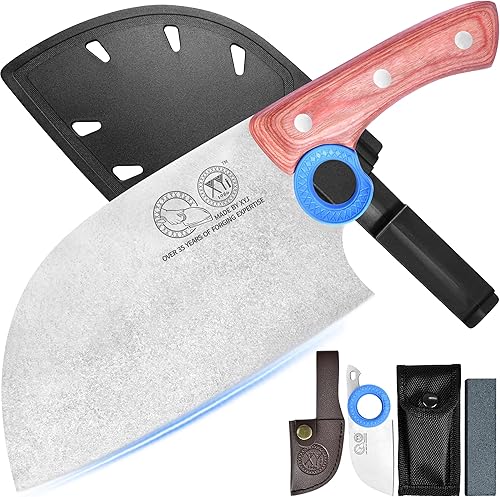 Miniatura 23 de XYJ Auténtico desde 1986, cuchillo de carnicero grande y resistente, cuchillo de chef serbio con estuche, cuchillo de cocina para vegetales del