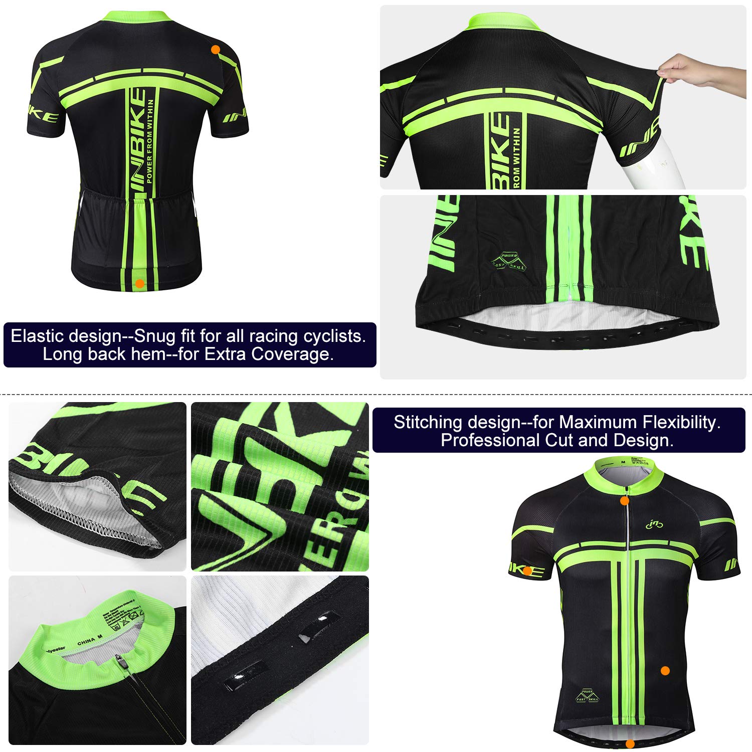 INBIKE Maillot Cyclisme Homme Ete Respirant et Extensible Maillot VTT Homme avec 3 Large Poches pour Velo, VTT,Moto, Course, Excercice