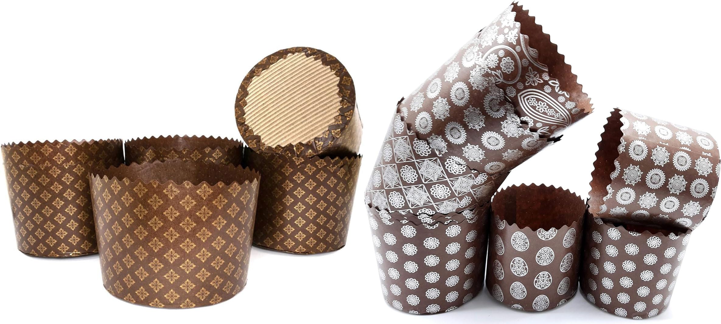 Panettone Paper Mold Bundle for Baking - 36pcs | 12 Medium Molds (12oz, H 3.14″ x W 4.33″) & 24 Small Molds (8oz, H 3.5″ x W 3.5″) for Kulich, Easter Bread & Panettone