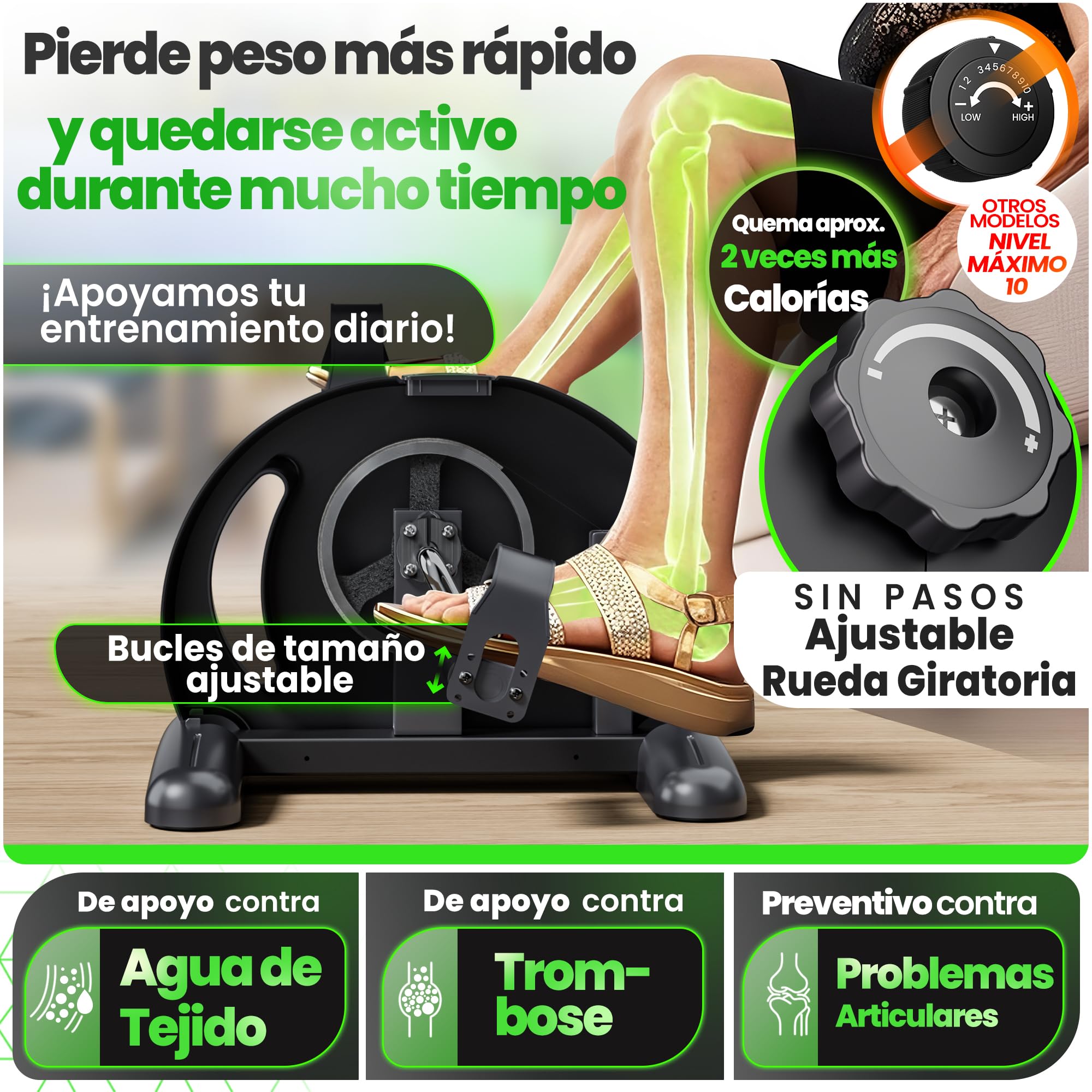 Ultrasport Pedales Estaticos para Personas Mayores y Ancianos con Alfombrilla y Correa I Pedaleador Sentado para Ejercicio en Casa, Mini Bicicleta Estatica de Piernas y Brazos