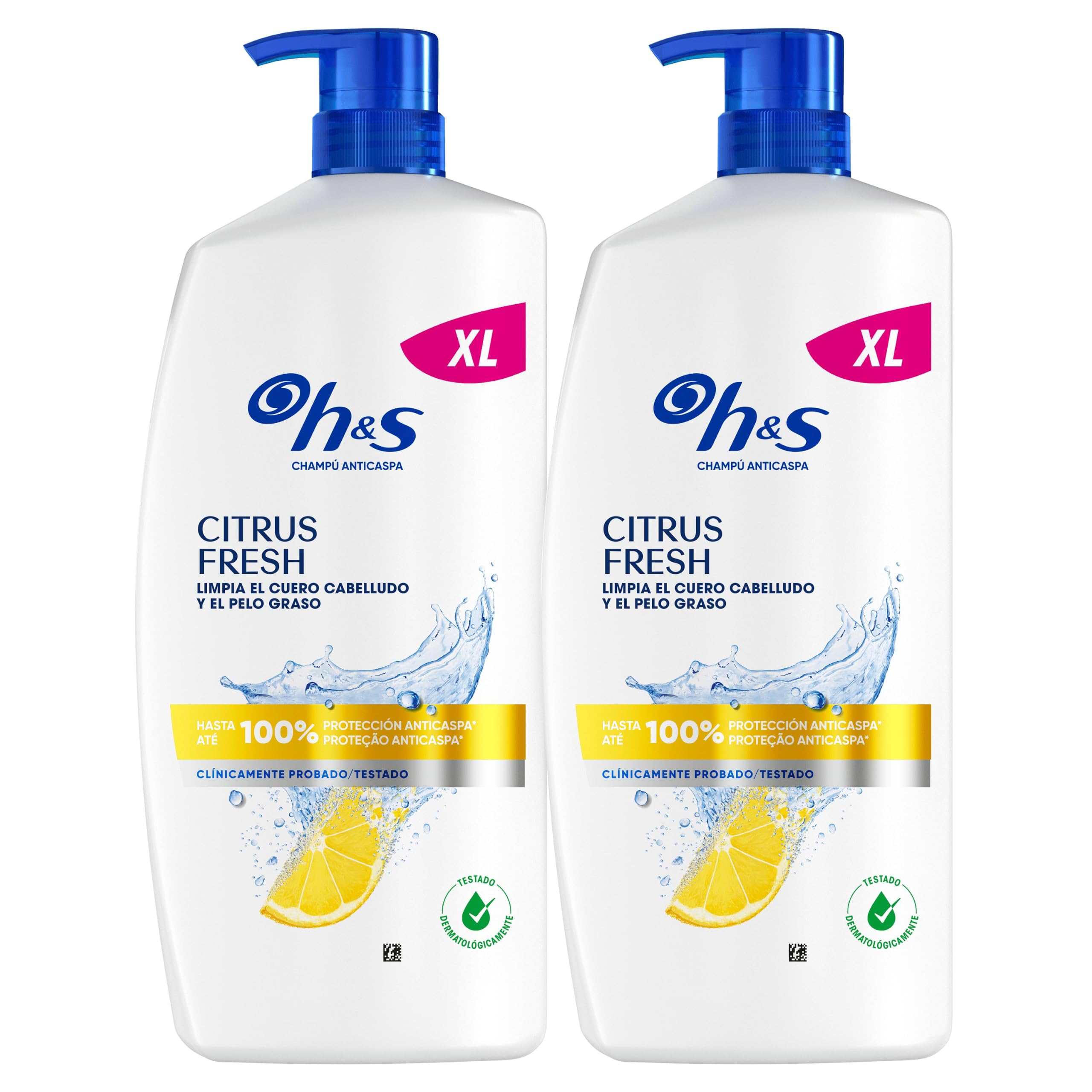 H&S Citrus Fresh Champú Anticaspa para Pelo Graso Aroma a Cítricos 2x800ml