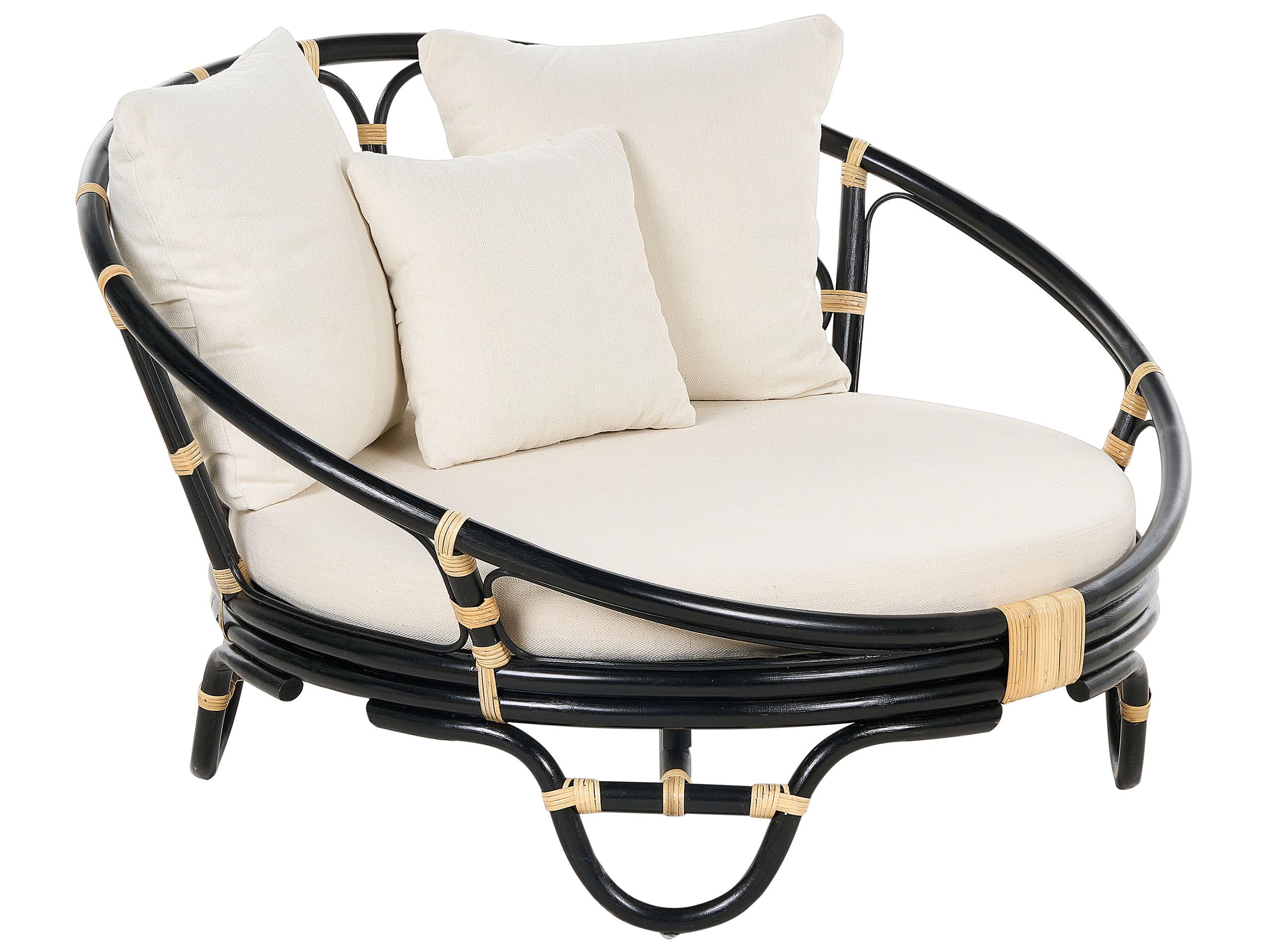 Lit de jardin en rotin noir anti-UV Rossano coussins lavables beige