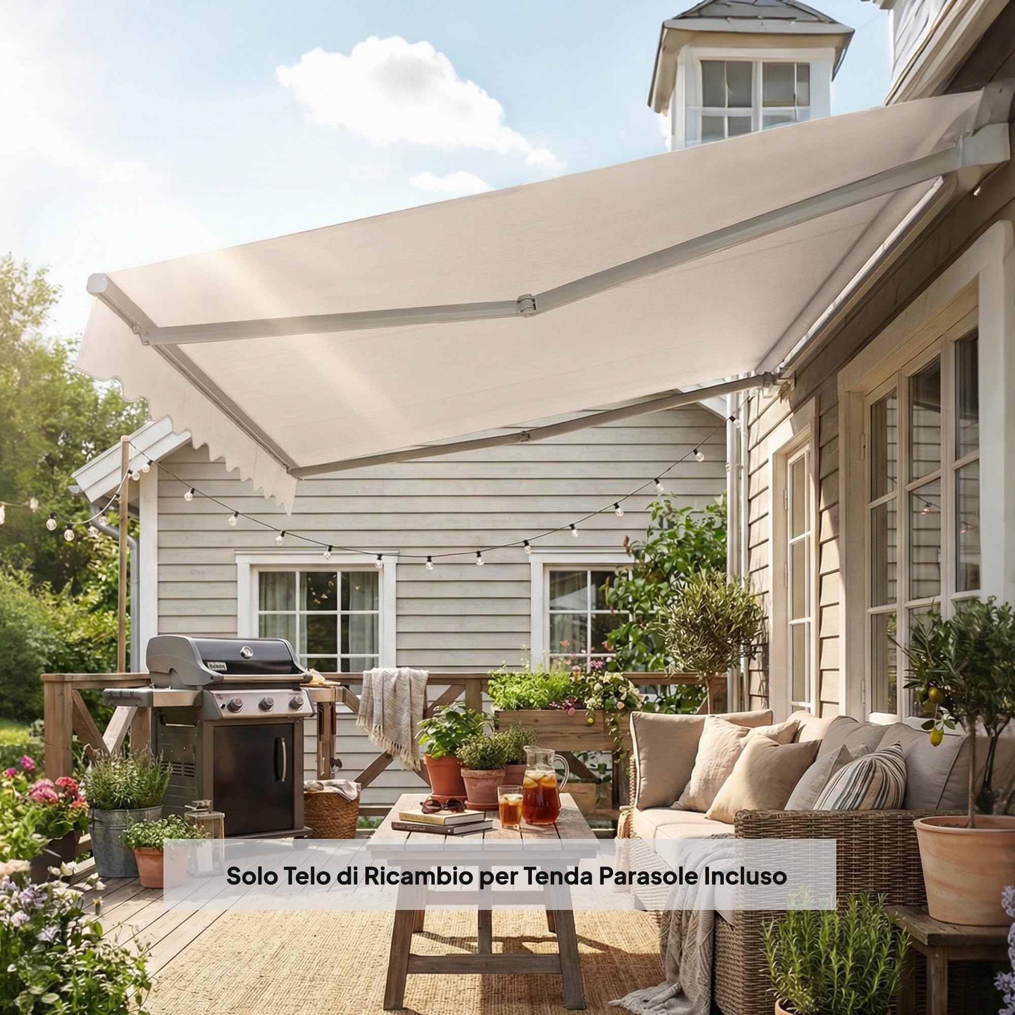 Outsunny Telo di Ricambio per Tenda Parasole Retrattile 337x250 cm Crema | Tessuto di Ricambio per Tenda a Braccio da 3.5x2.5 m in Poliestere, UV 50+, Balcone Patio Terrazzo Esterno Giardino